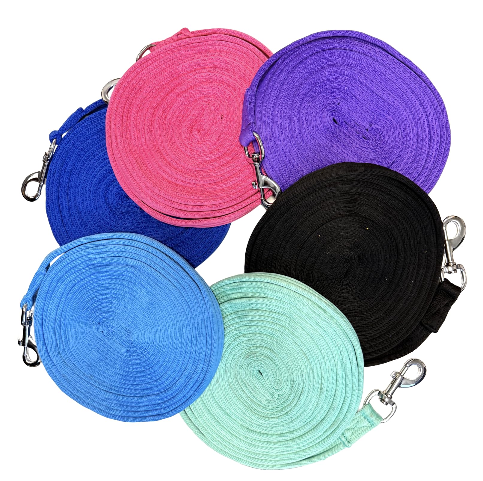 JA4012 - Guinzaglio lungo per equitazione, extra morbido, 8 m, in nylon con cinturino da polso e moschettone antiscivolo, con custodia (azzurro)