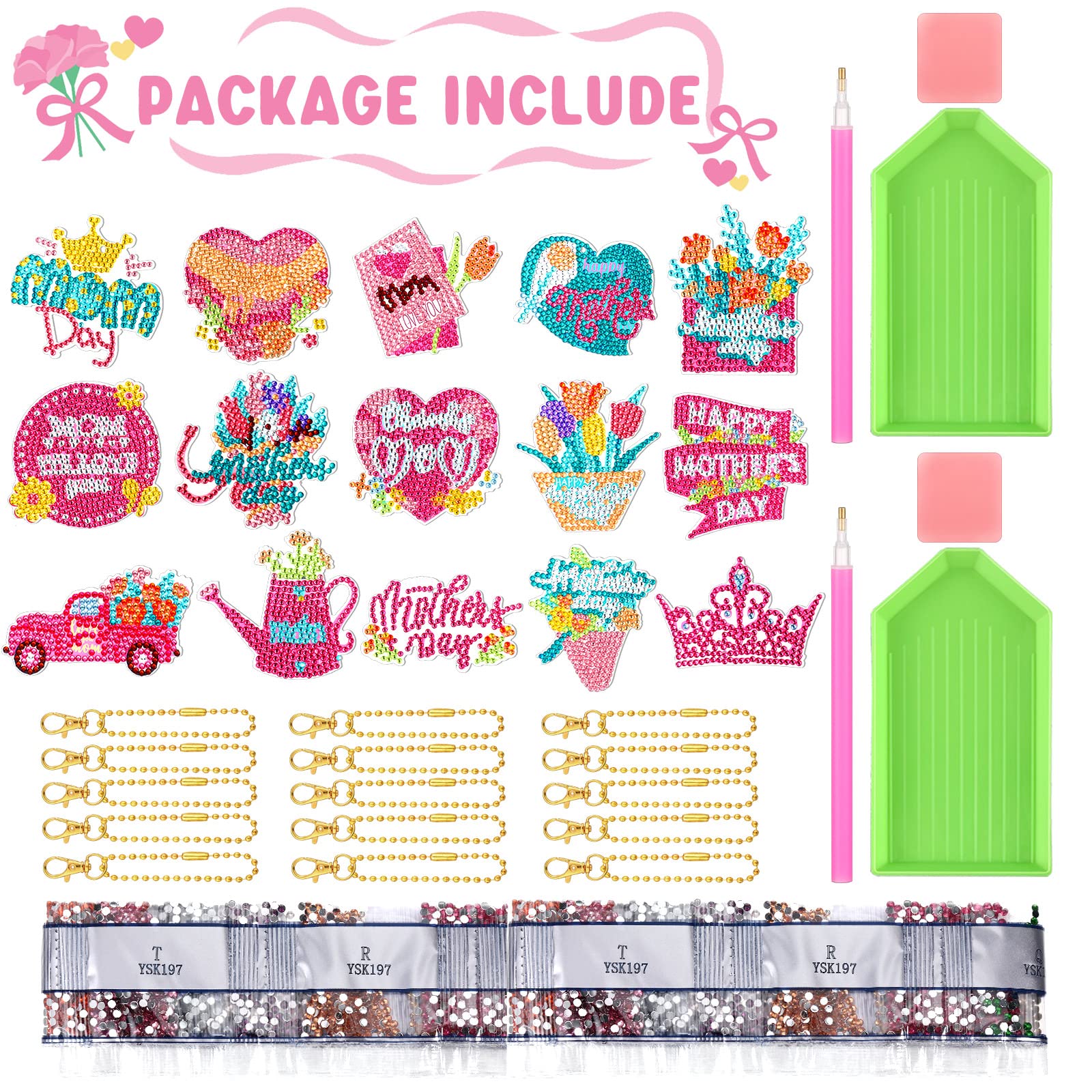 15 Stück DIY Diamant-Malerei Schlüsselanhänger – Muttertags-Geschenk-Set Mit 5D Diamanten & Acryl-Designs