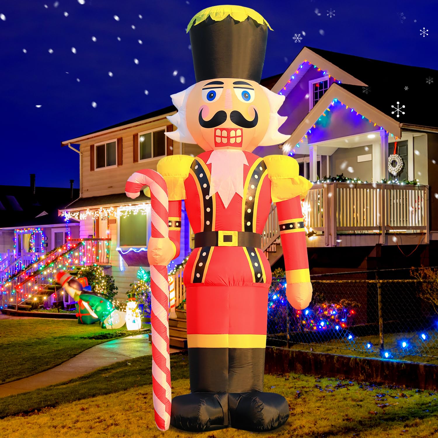 Casse-noisette géant gonflable de Noël de 3,7 m pour décoration de cour, lumières LED intégrées pour extérieur, pelouse, vacances, décoration d'hiver à l'extérieur