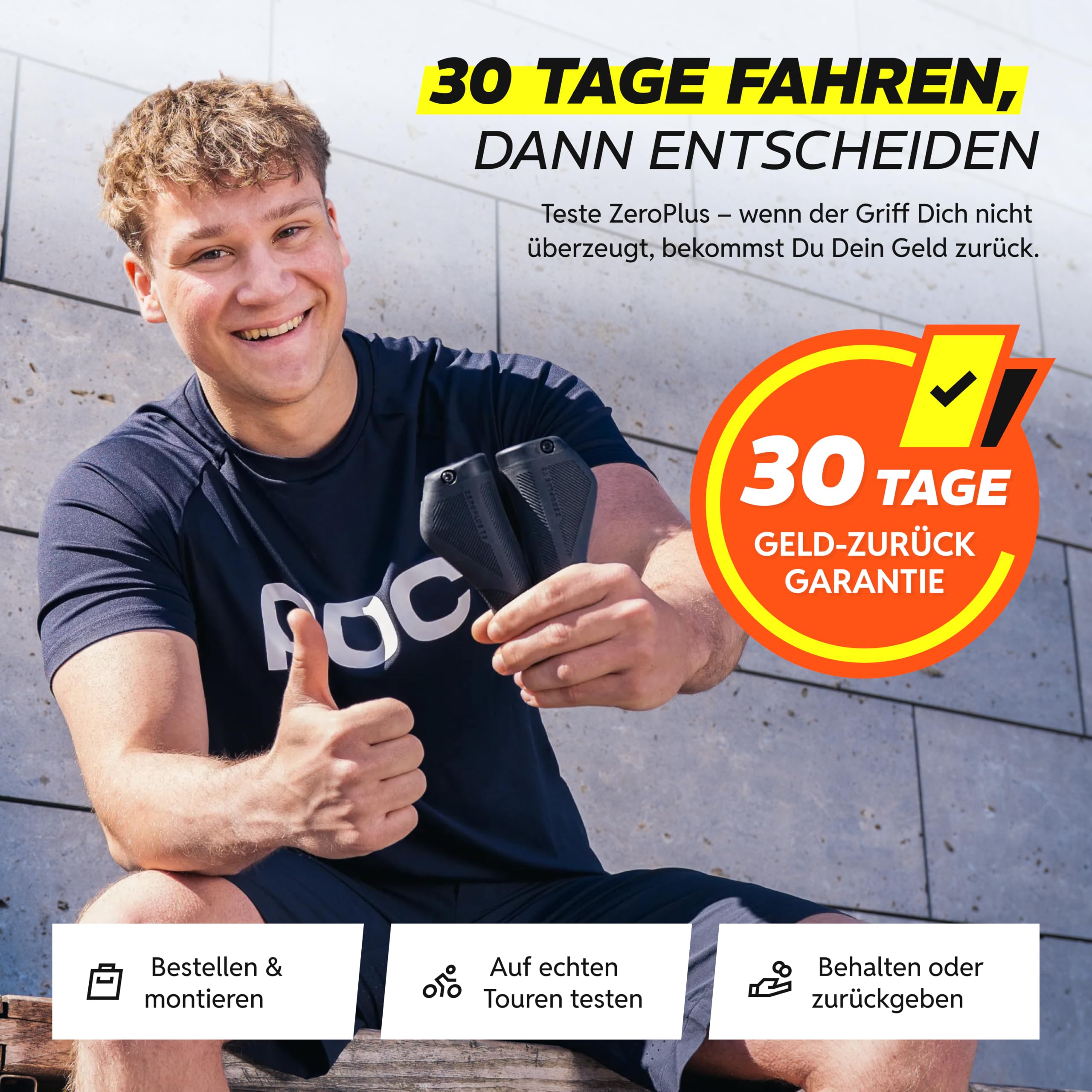 Alphatrail ZeroPlus Fahrradgriffe ergonomisch mit Flügelgriff & Handballenauflage, Lock-On Lenkergriffe 22,2 mm, 1 Paar, Ergo-Griffe für Fahrrad, E-Bike, Trekking & City