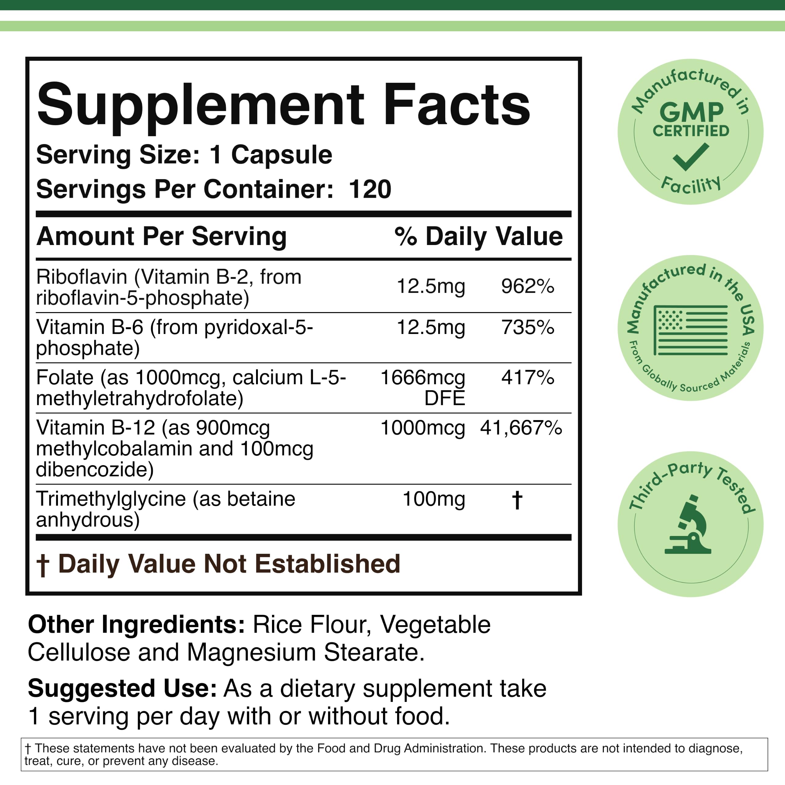Methylated B-Complex, Methylfolate + TMG, Energy, Mood, MTHFR, 120 Capsules — Amazon image 2