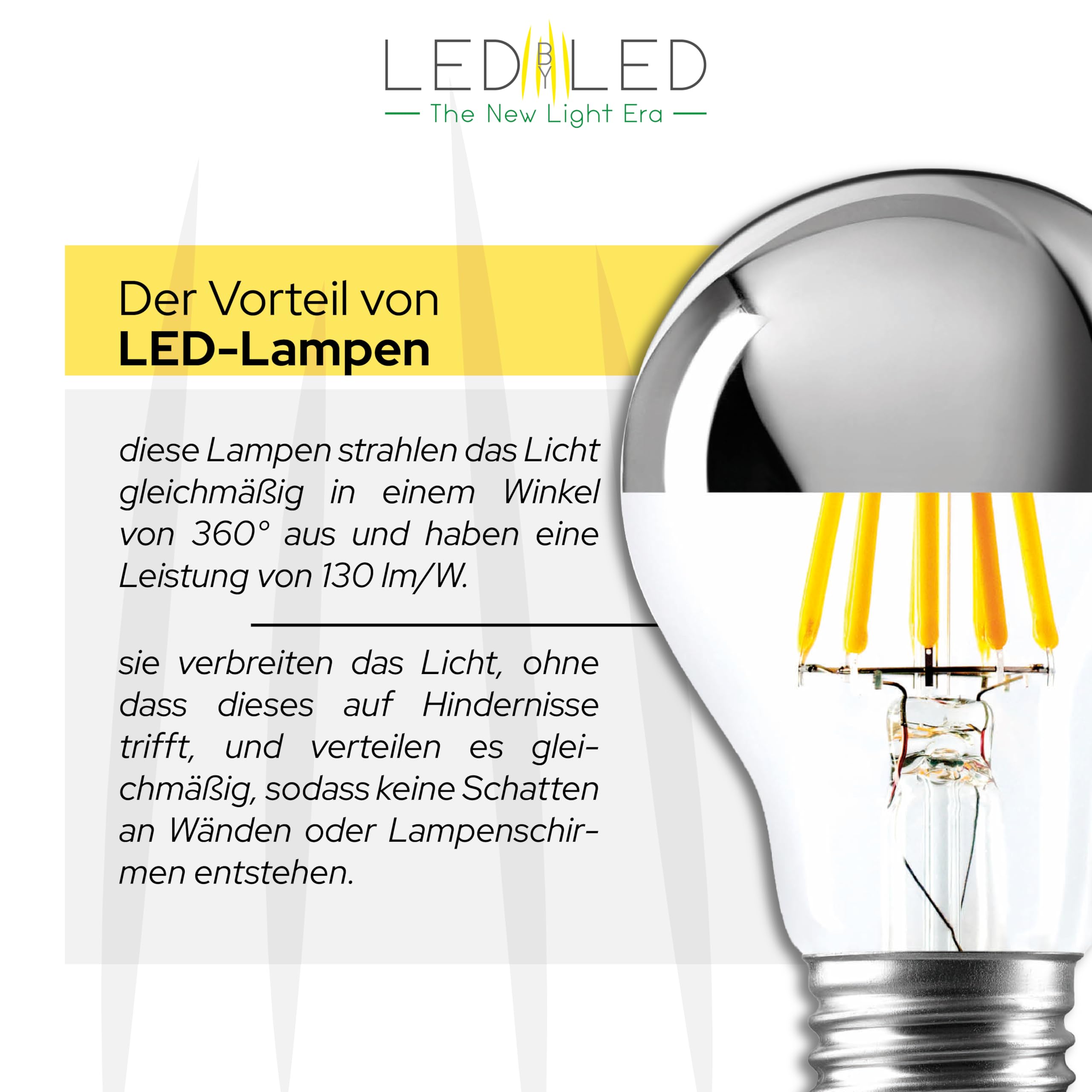 Glühbirne Tropfen Spiegel 8W entspricht 80W, E27, Glas Spiegel-Transparent Silber Top, 2700K Warmes Licht, gerader LED-Glühfaden, 1040 Lumen, 10er-Pack