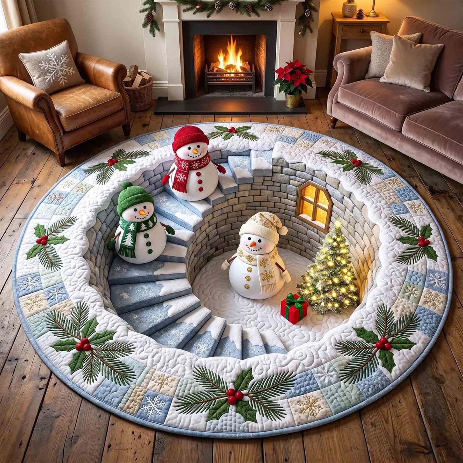 3D Christmas Rugs Optical Illusion Round Mat, Realistic 3D Xmas Rug — image 1