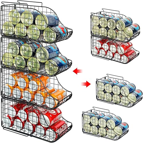 Paquete de 4 organizadores de almacenamiento de latas, soporte apilable para alimentos enlatados de cocina con asas, organizador de latas para