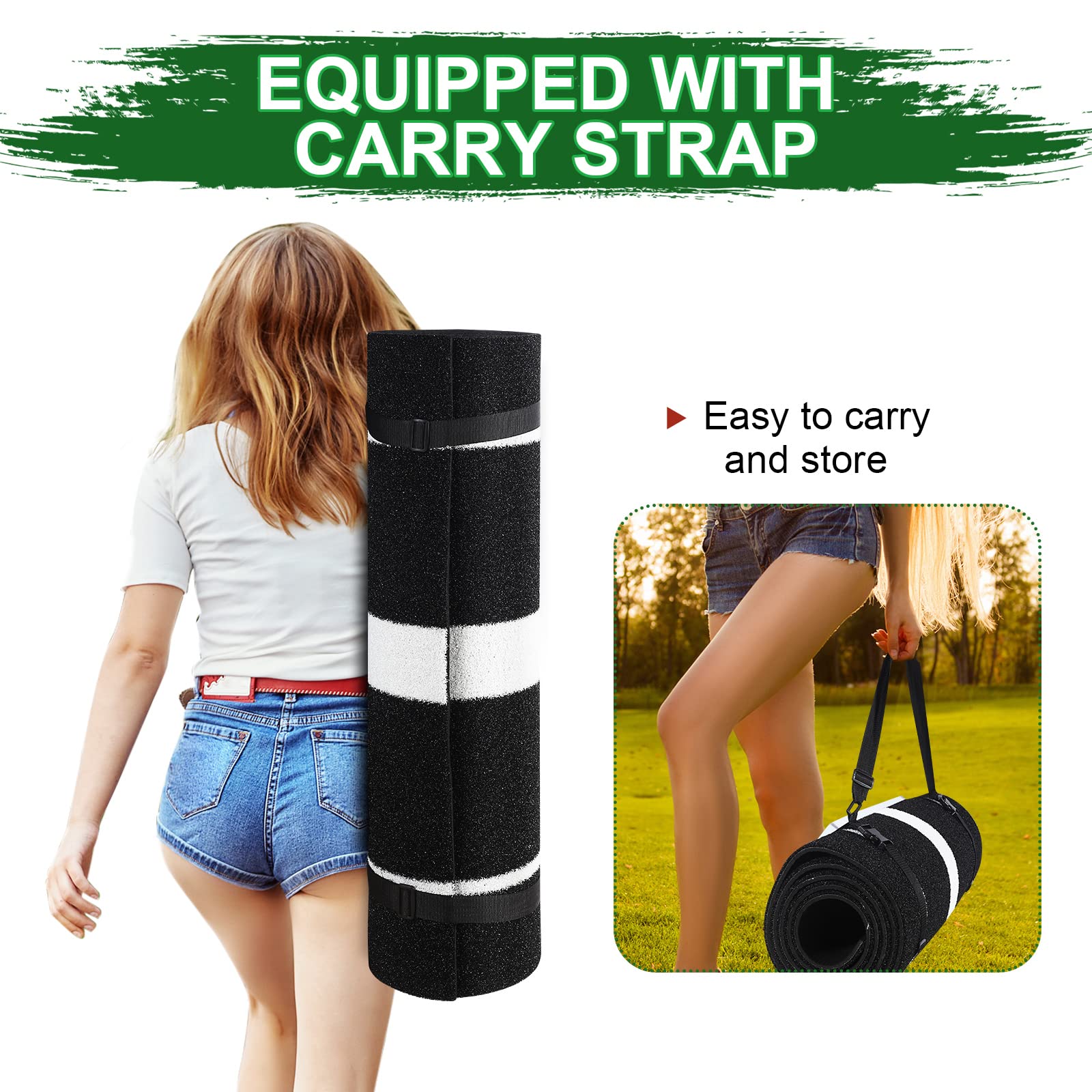 Fumete 2 PCS Portable Softball Pitching Mat 3' x 10', 3' x 7' Pitchers Mound with Carry Strap Antislip Turf for Floors Garage Gym Indoor Outdoor Back to School Sport Gift (Black,3 x 10 ft)