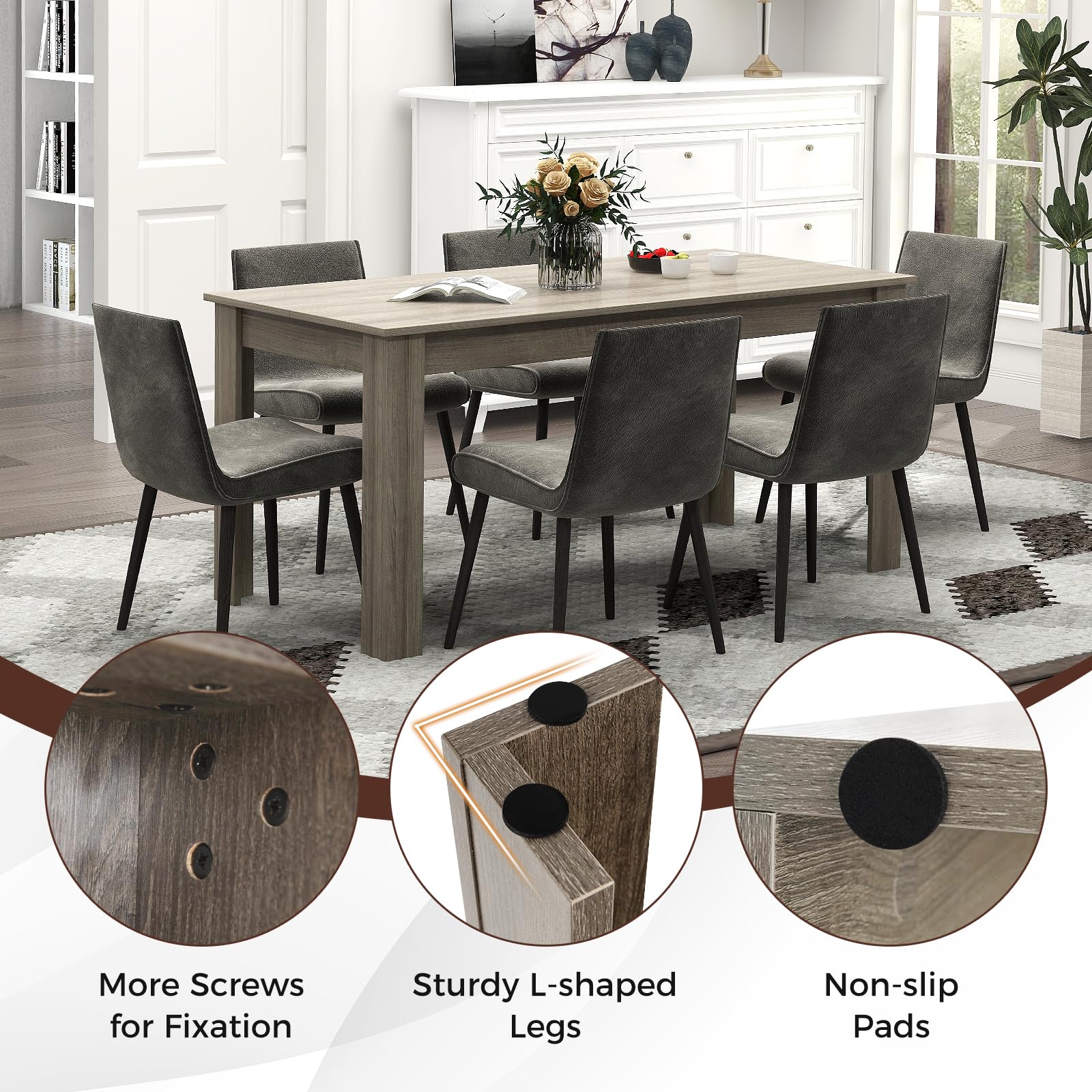 GIANTEX Tavolo da Pranzo da 160 cm per 8 Persone, Tavolo da Pranzo Fisso con Robuste Gambe a L, Tavolo Moderno per Cucina e Sala da Pranzo, Nero (Grigio)