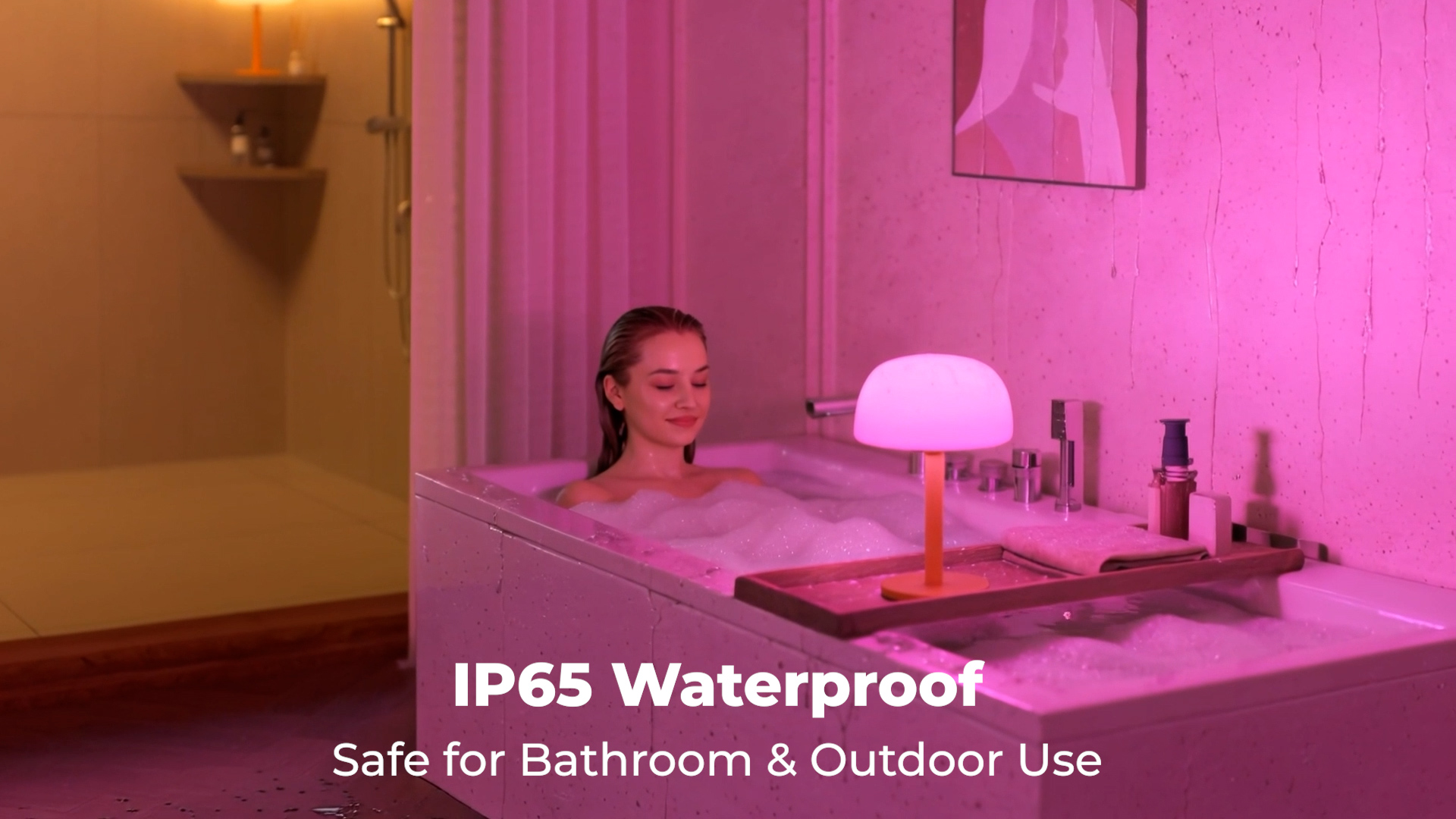 Image of IP65 Shower Lamp Waterproof, 7500mAh Rechargeable Shower Lamp for Inside Shower, 18 Colors Cordless Shower Light, Stepless Dimming LED Table Lamp for Bathroom, Nightstand, Patio