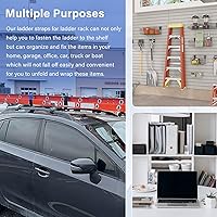 Vista 4 de Correas de amarre para escalera, correa de escalera reutilizable, correa de almacenamiento ajustable multiusos con gancho y bucle de nailon, correas