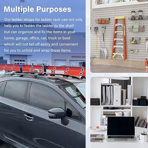 Miniatura 4 de Correas de amarre para escaleras, correa de escalera reutilizable, correa de almacenamiento ajustable multiusos con gancho y bucle de nailon,