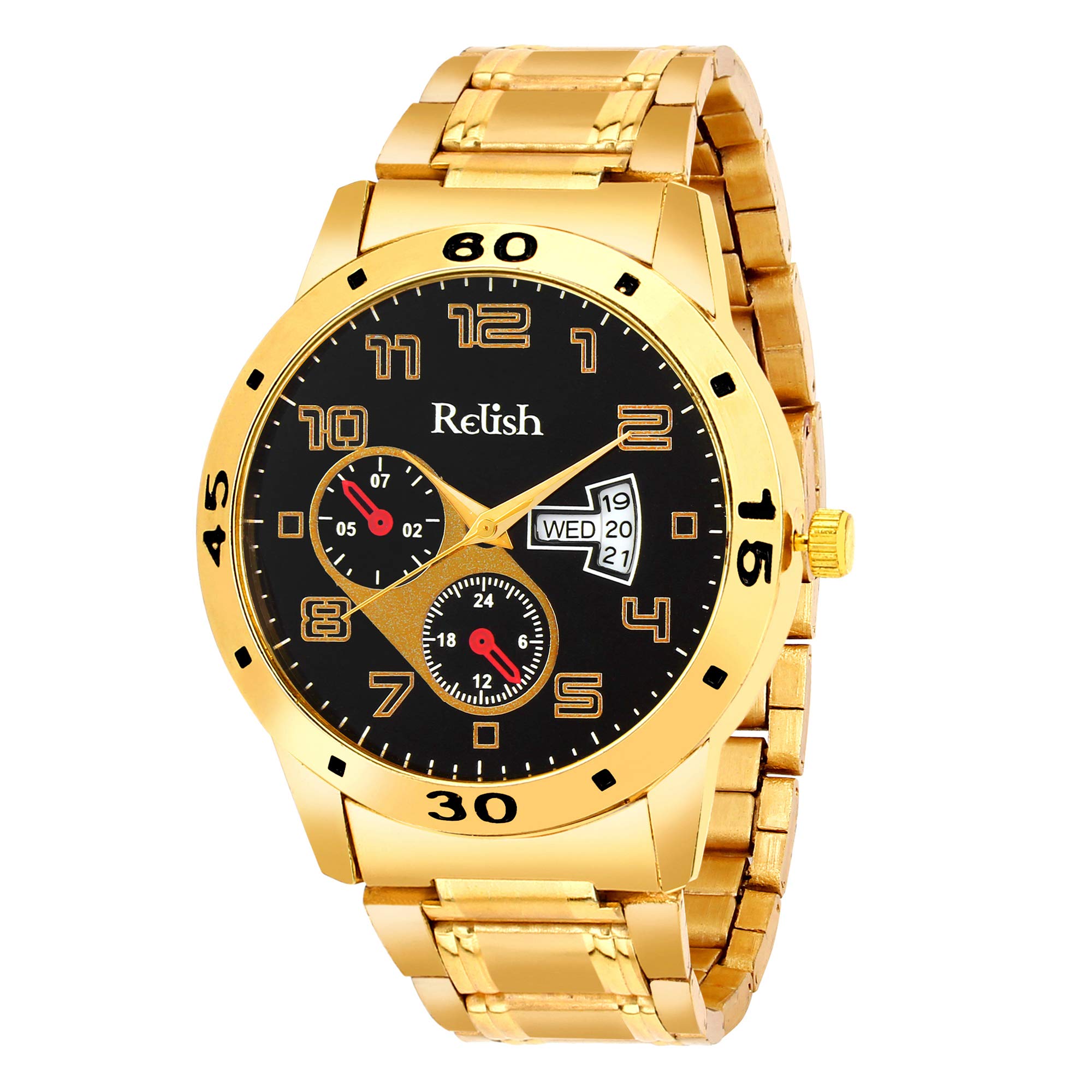 Analogue Men's Watch (Multicolored Dial Gold Colored Strap)