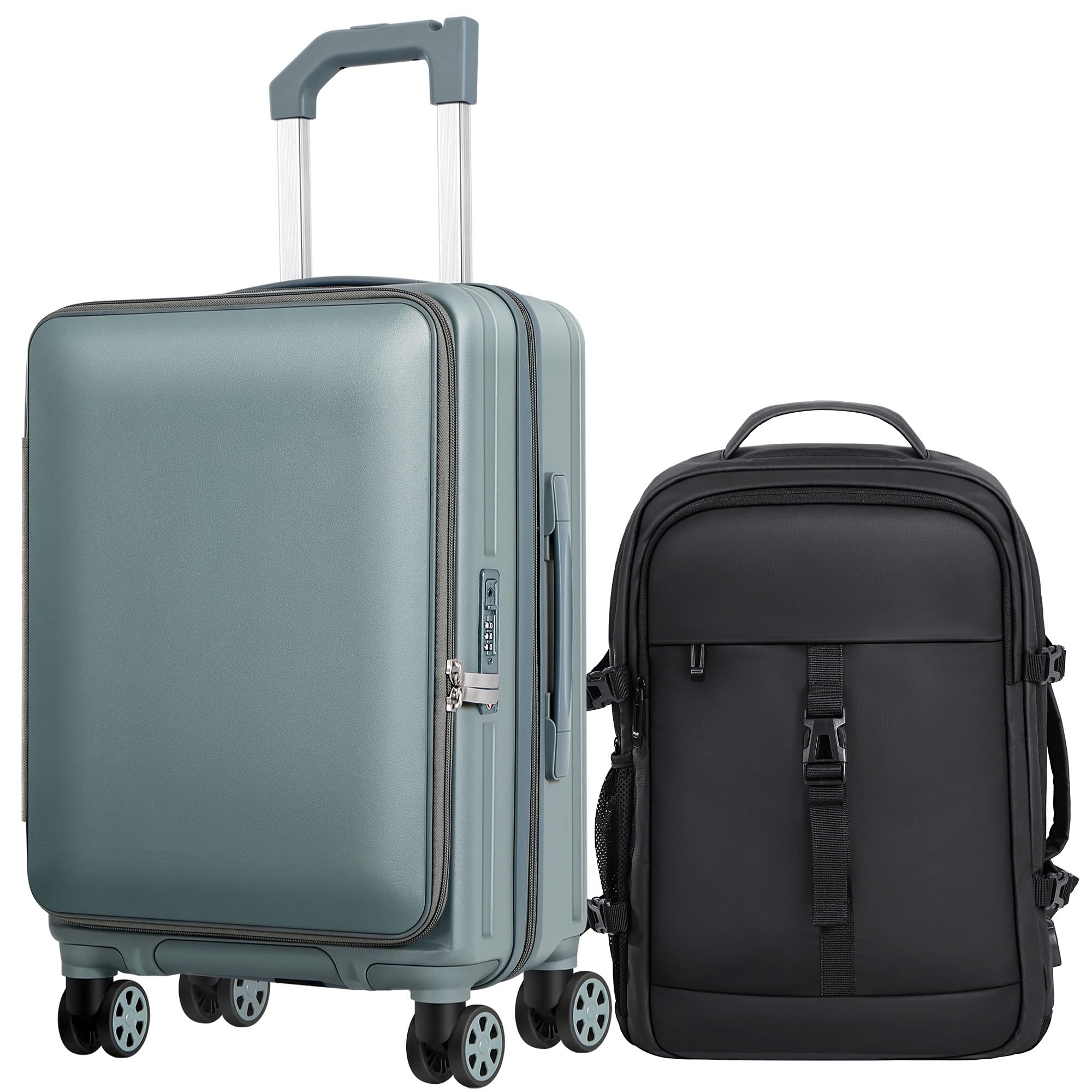 Carry-On Luggage Front Opening 20-inch Suitcase with TSA Lock PC Hardside Rolling Luggage Travel Suitcase, Small Hardside Expandable Luggage with Spinner Wheels (grey)