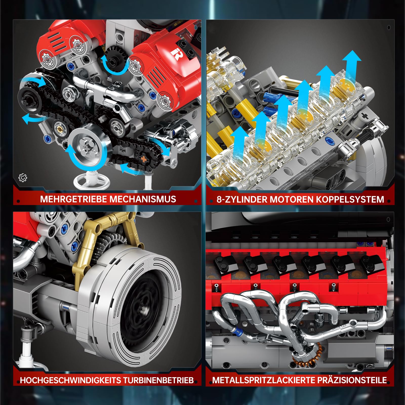 Reobrix Technik V12 Motor Bausatz 33016 Benzinmotor Modell Klemmbausteine | Modell Eines 65°V-Motors, Mechanisches Modell aus Bausteinen, Hochwertiges Sammlerstück für Erwachsene, 1240 Bausteine
