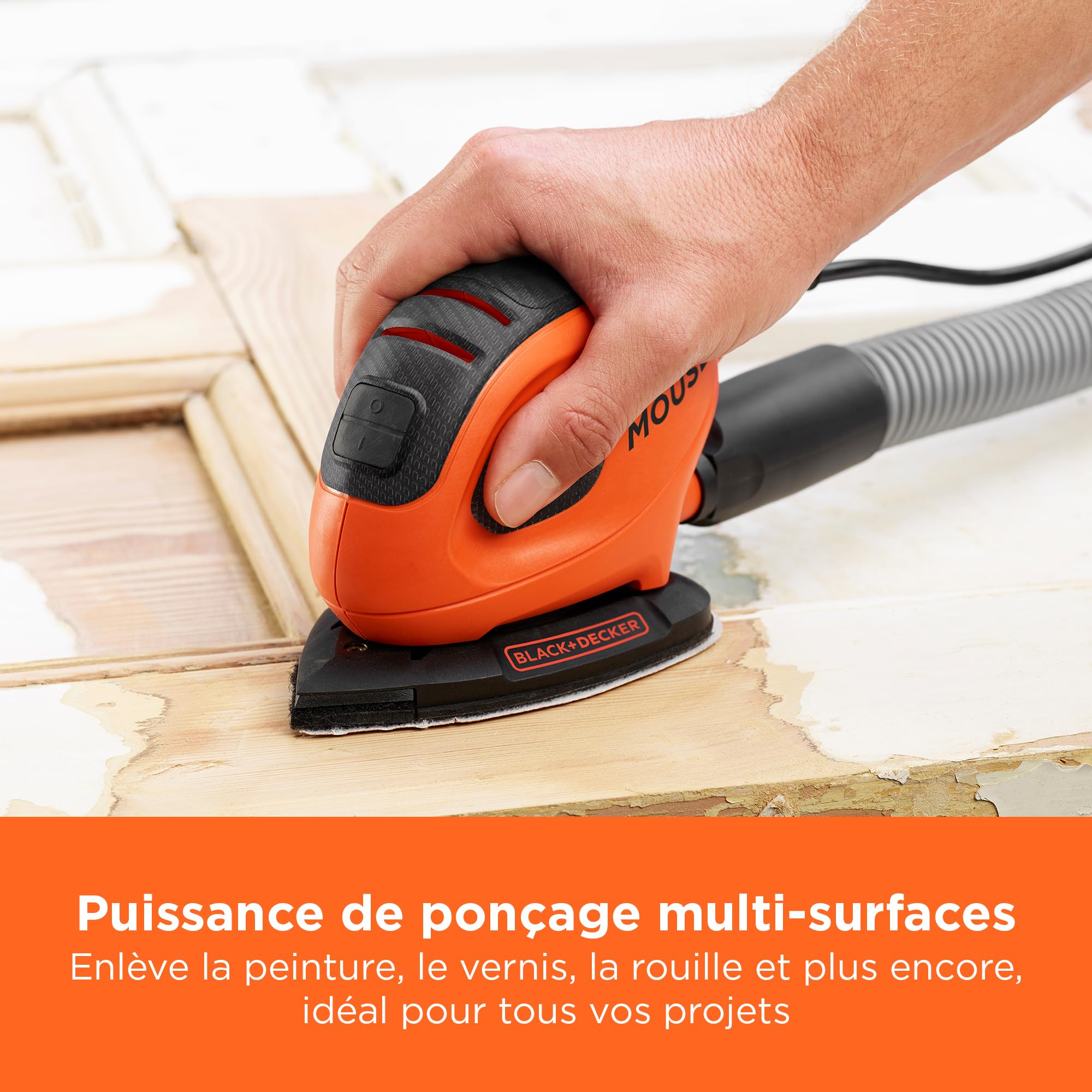 BLACK+DECKER Ponceuse à souris électrique compacte de 55W, avec port d'extraction des poussières et 15 accessoires, y compris des feuilles de ponçage, des pointes de ponçage et un sac souple, BEW230BC