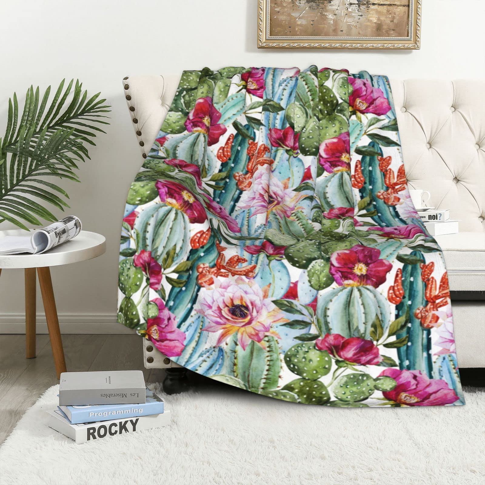 Couverture polaire cactus pour soirées canapé cocooning