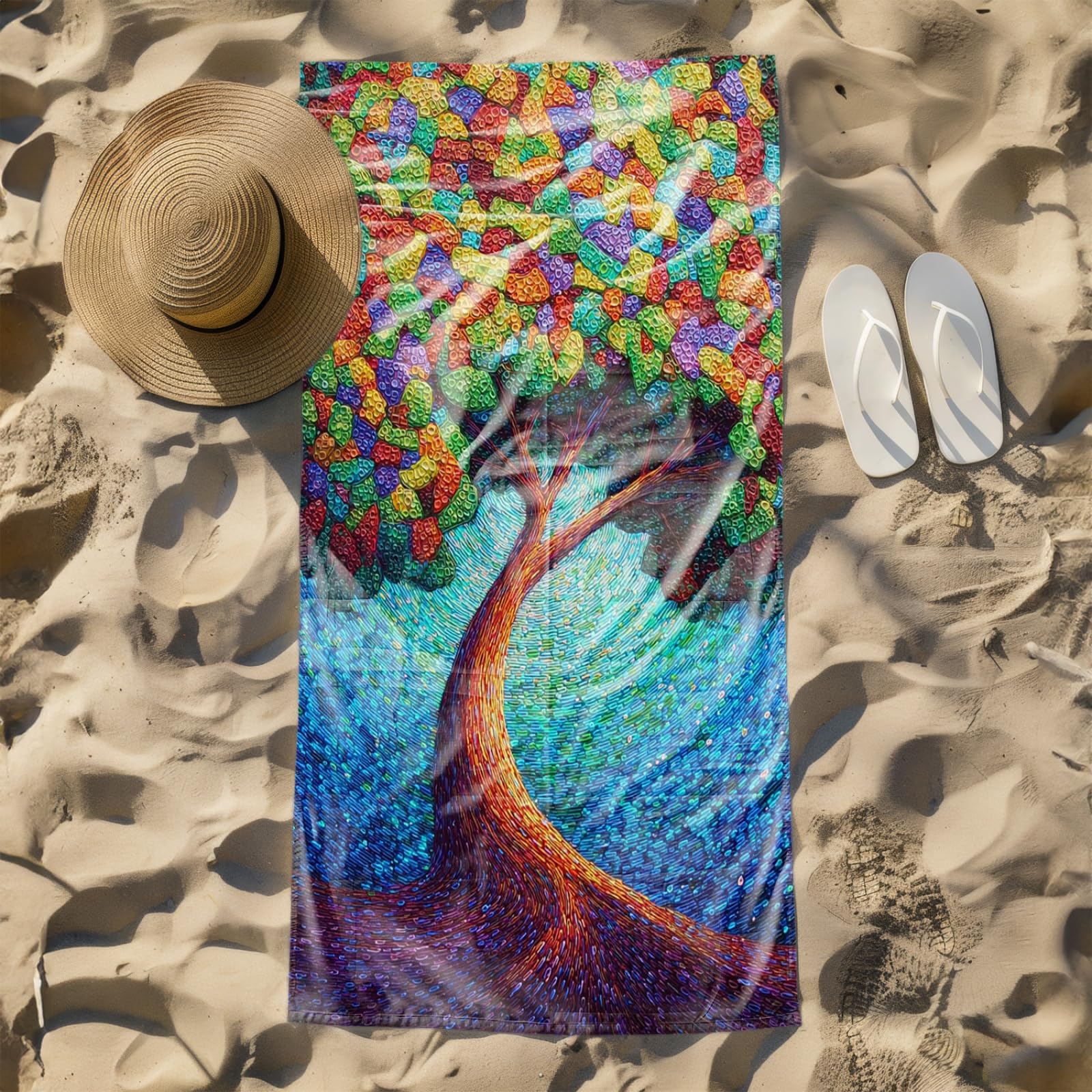 Générique Serviette de Plage 100X200 Arbre Brun Vert