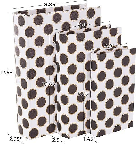 Miniatura 6 de Deco 79 Caja decorativa de piel sintética con forma de libro con patrones circulares negros y dorados, juego de 3 cajas decorativas de recuerdo de