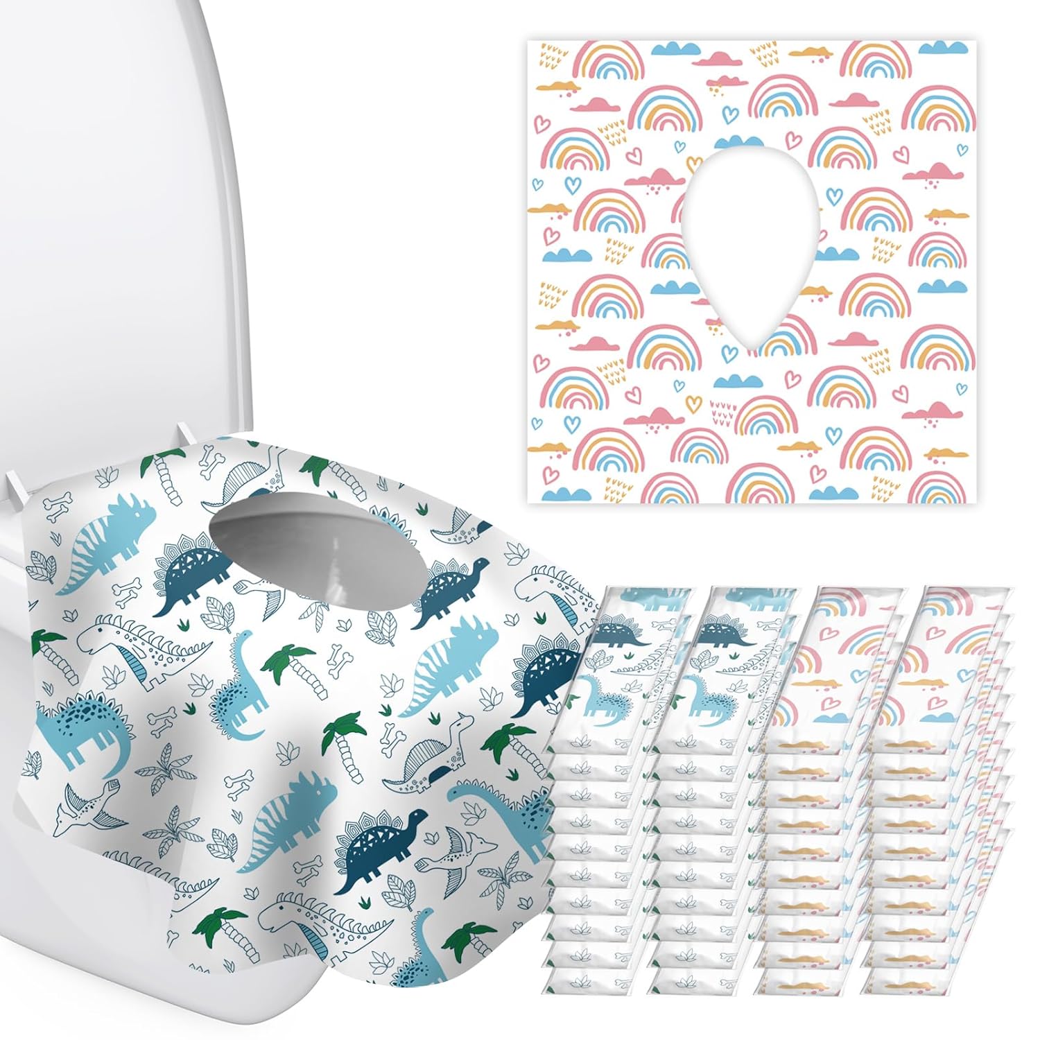 60 Pack Toilet Seat Covers Disposable for Kids Toddlers & Adults, Extra Large Waterproof Toilet Cover Individually Wrapped Travel Essential Portable Potty Training in Public Restrooms
