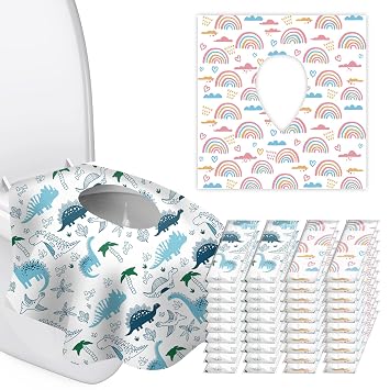 40 Pack Toilet Seat Covers Disposable for Kids Toddlers & Adults, Extra Large Waterproof Toilet Cover Individually Wrapped Travel Essential Portable Potty Training in Public Restrooms, Trip - KL & CH