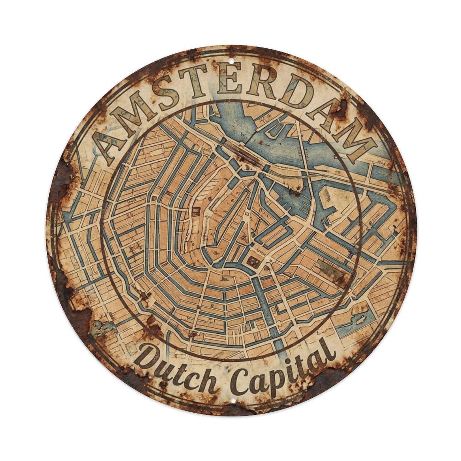 Yrnq 8X8inch Vintage Style Vintage Travel Amsterdam Netherlands Treasure Metal Tin Sign