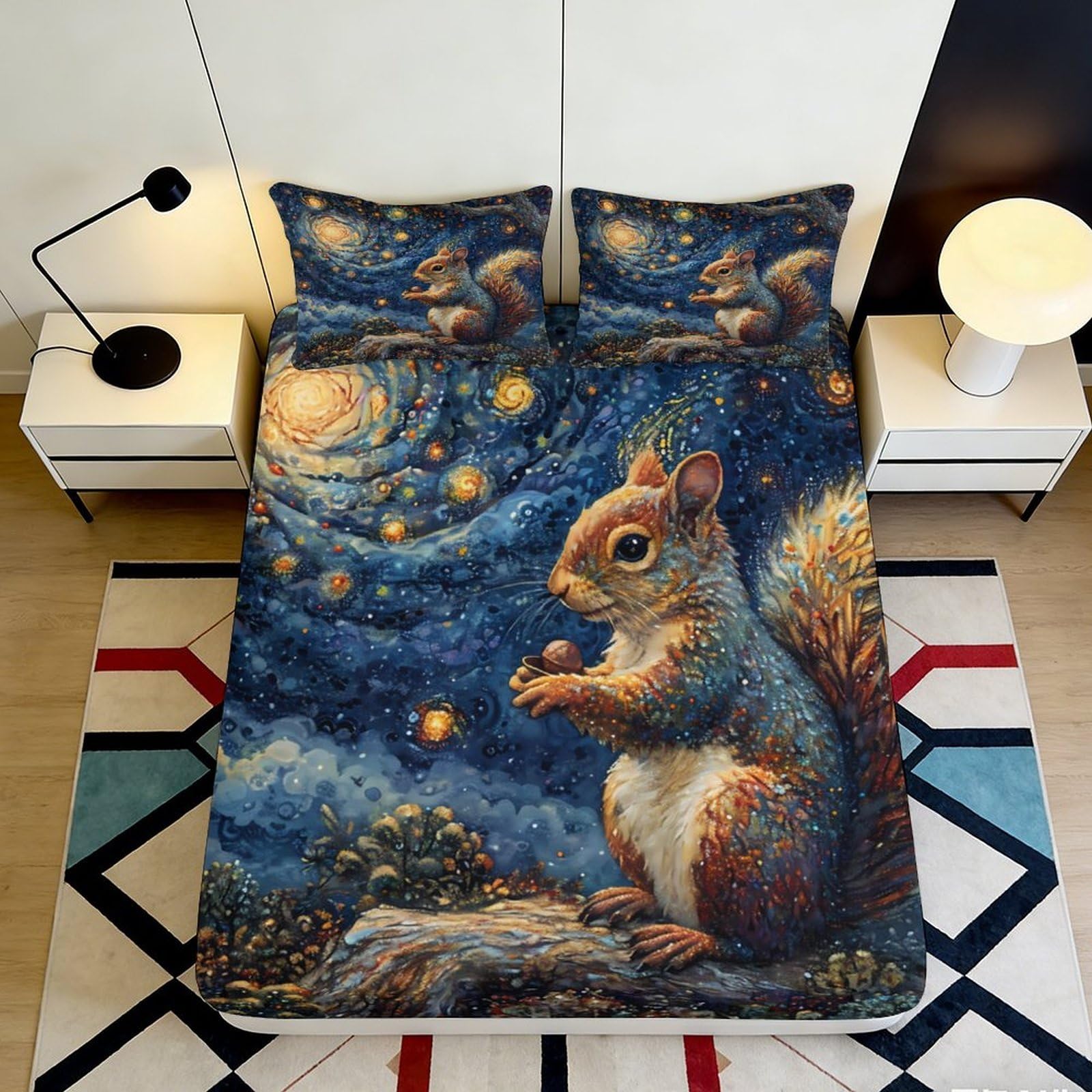 Pnayamiorkfel Style-9 3D Printed Starry Night Squirrel Fitted Sheet Microfiber Soft Bed Cover For Bedroom Dorm Mattress Decoration 90X200x25cm
