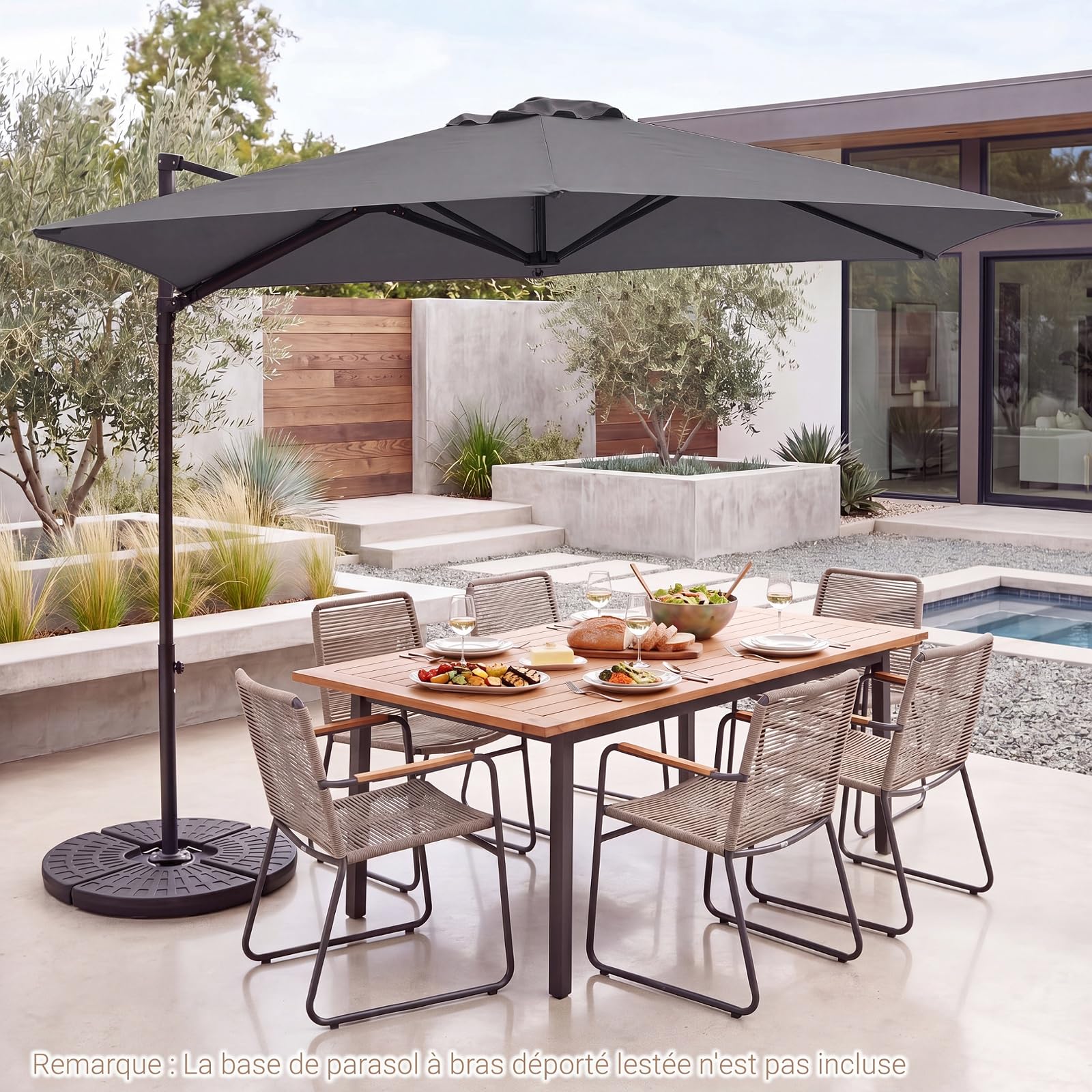 COSTWAY Parasol Déporté Hexagonale à Pied, Hauteur 240 CM (Gris)