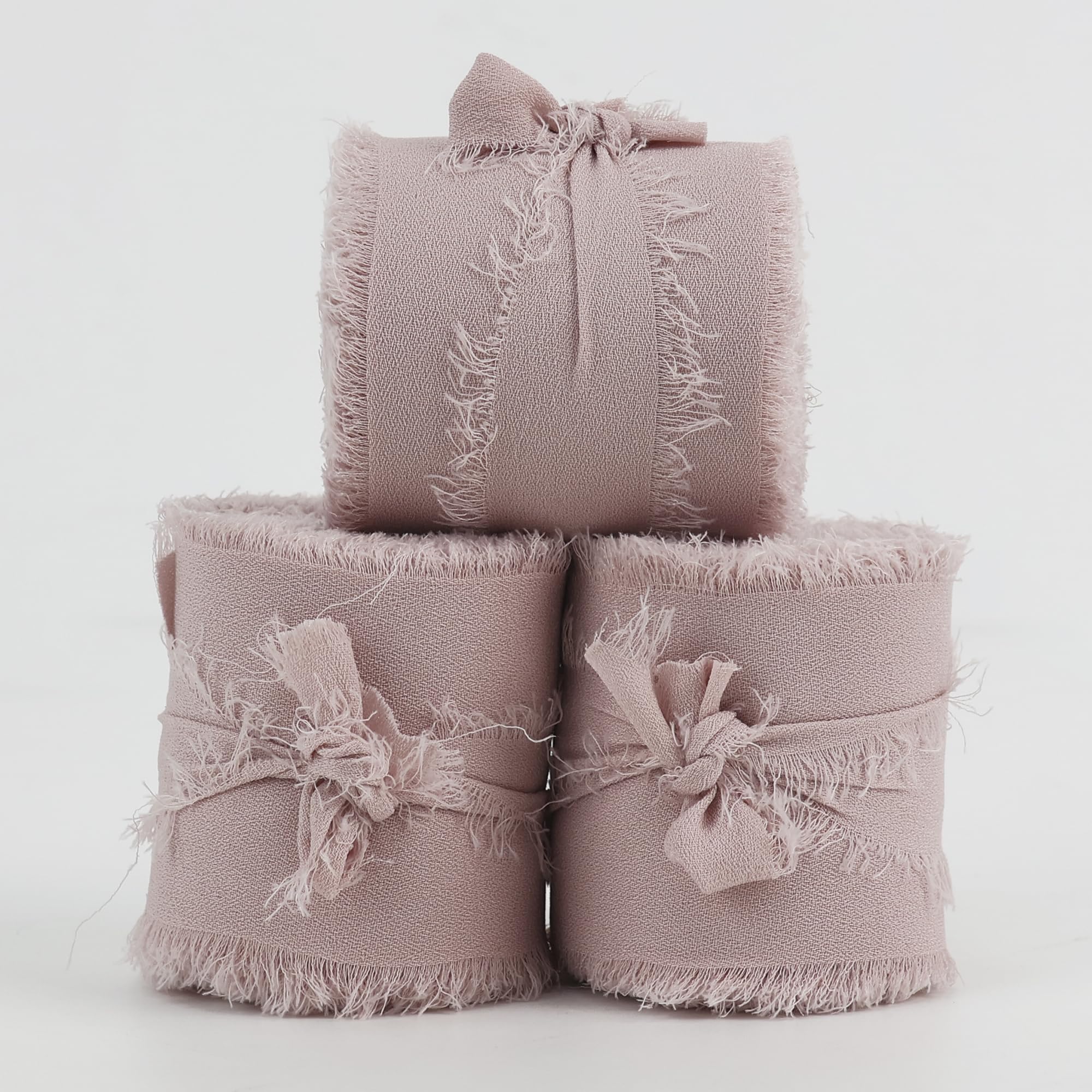 MEEDEE Pinkes Chiffonband, 5,1 cm, ausgefranstes Band, staubige Rose, Chiffon-Seidenband, dunkelrosa Band zum Basteln, Chiffonband für Geschenkverpackungen, Hochzeitseinladungen, Brautstrauß (3 Rollen