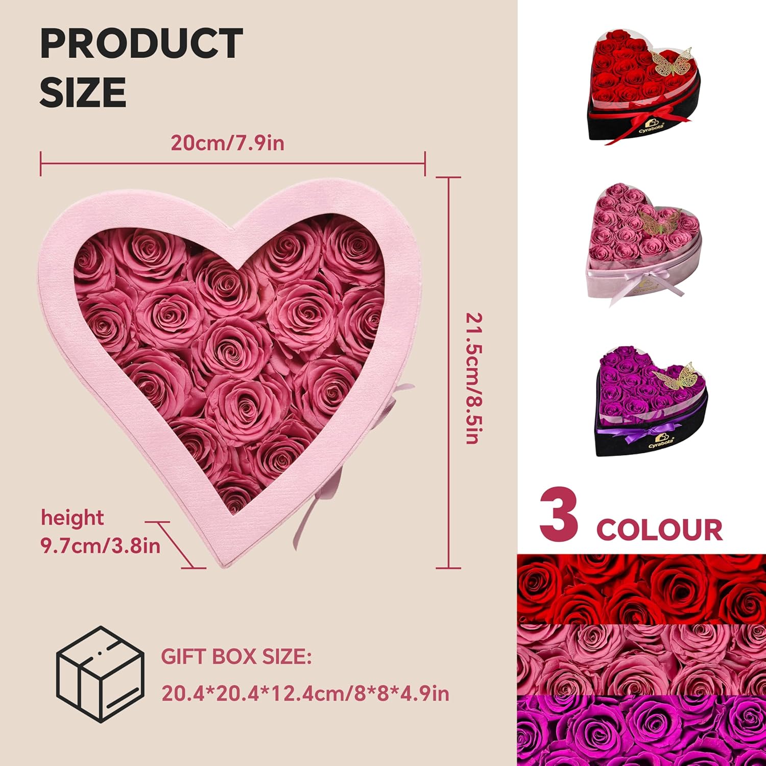 16 Preserved Roses Heart Shape Box, Forever Real Roses Gift, Forever Flowers Gift for Her Women Girlfriend Wife Mom Valentines Birthday Pink - Image 4