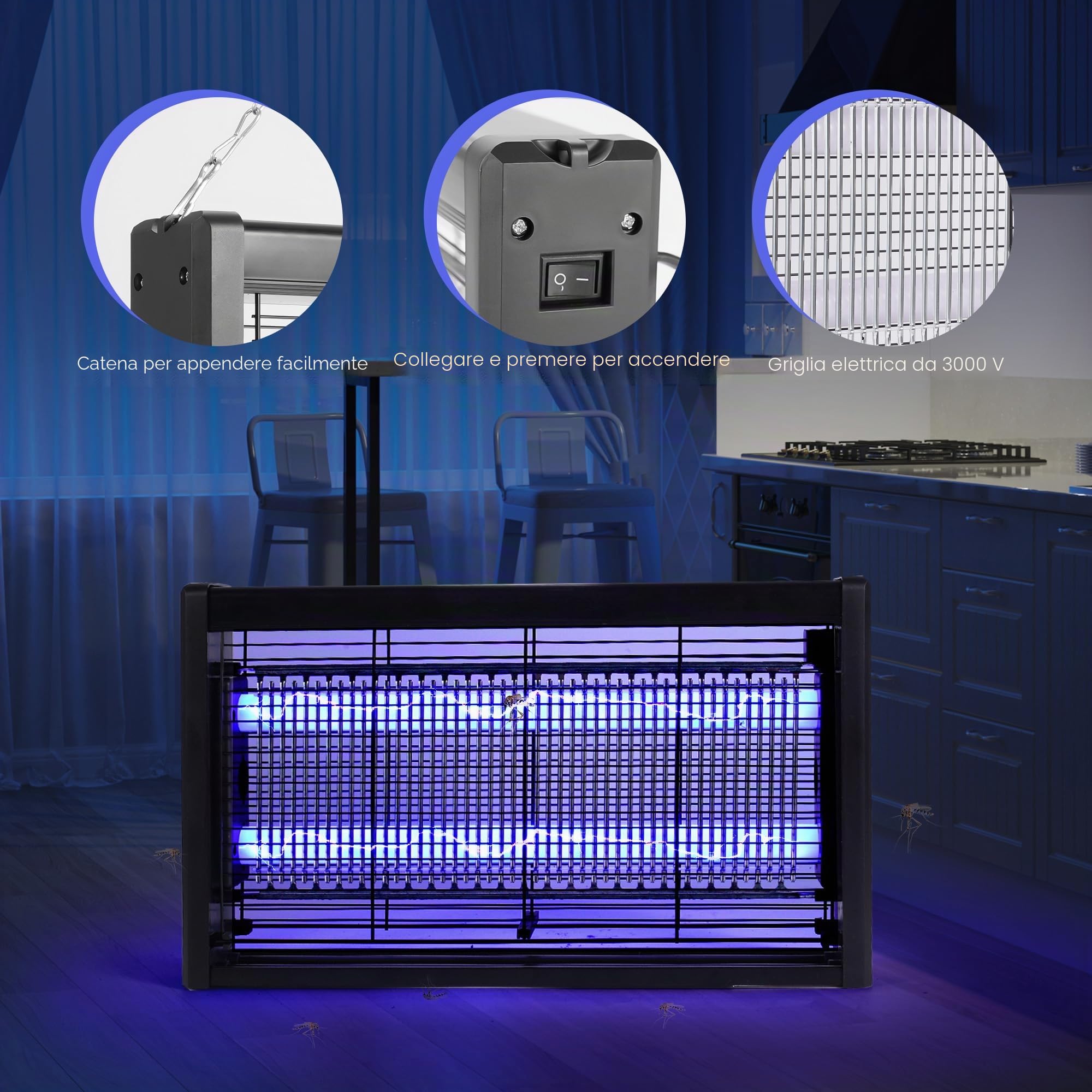 Lampada Antizanzare, 20W Zanzariera Elettrica, Insetticida Elettronica, per Interni, Casa, Giardino, Cortile e Cucina Commerciale