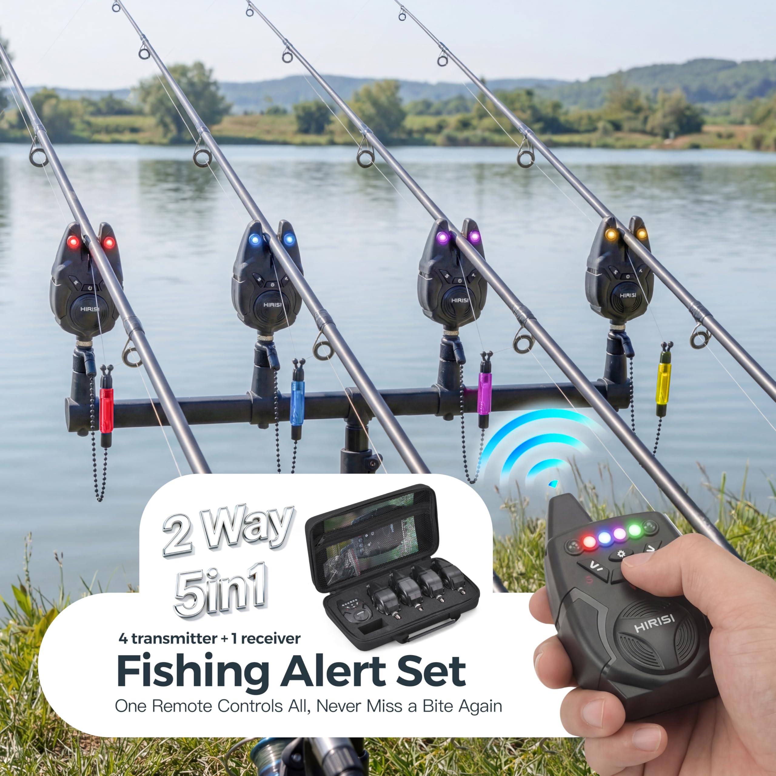 Hirisi Tackle Bissanzeiger Angeln Mit Funk 1+4 Set Wasserdichtes Karpfenangeln Alarm Set (FBA-S9-4)