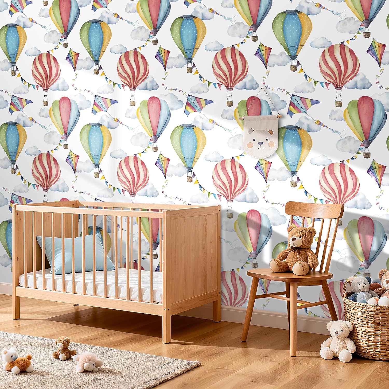 LACHEERY Cartoon Balloons Could Wallpaper for Kids Room Nursery Peel and Stick Wallpaper Kids 17.5"x275" White Sky Clouds Wall Paper Self Adhesive Removable Contact Paper for Walls Cabinets Bedroom