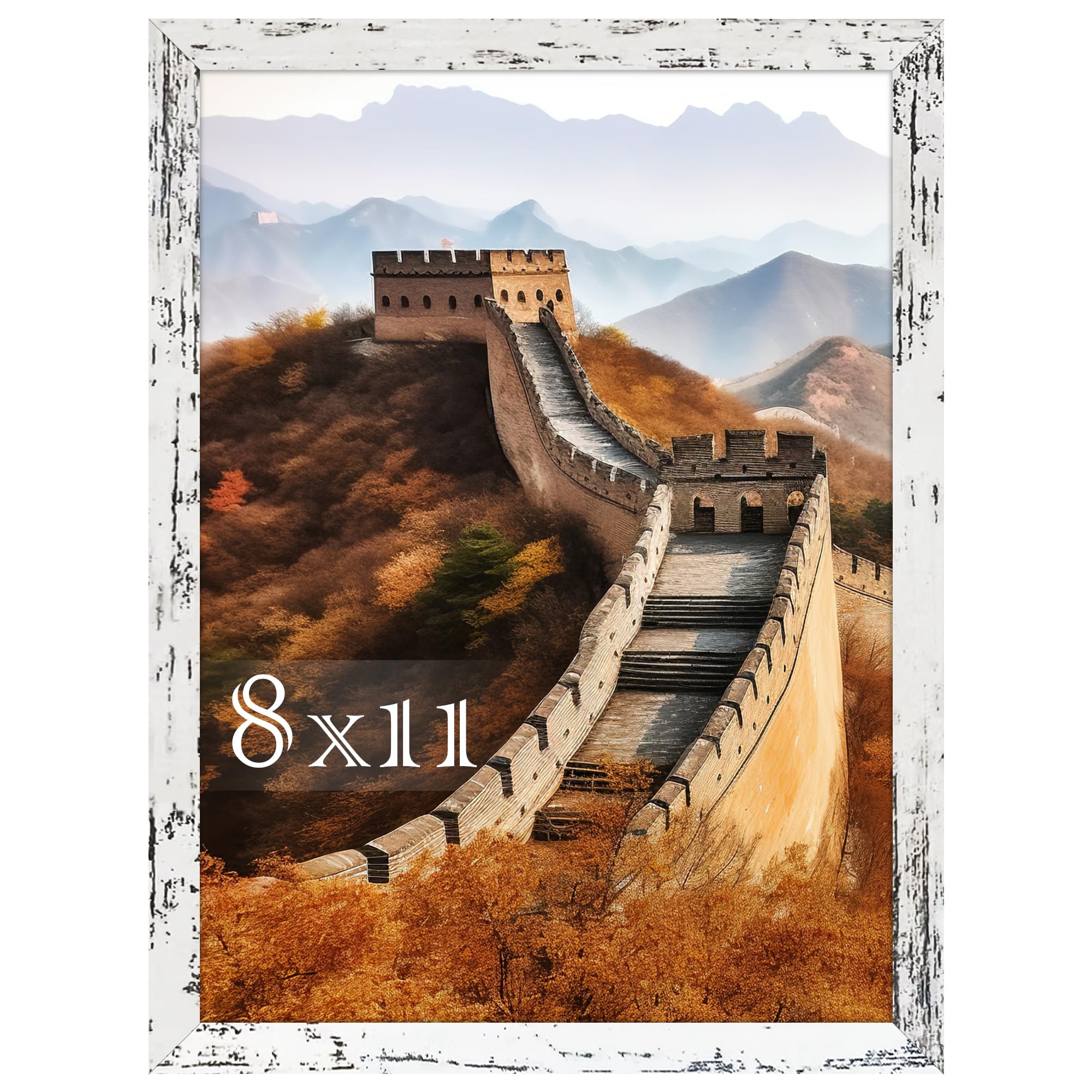Picrit 8x11 Picture Frame, Photo Frame for Wall Mounting Display, Rustic White