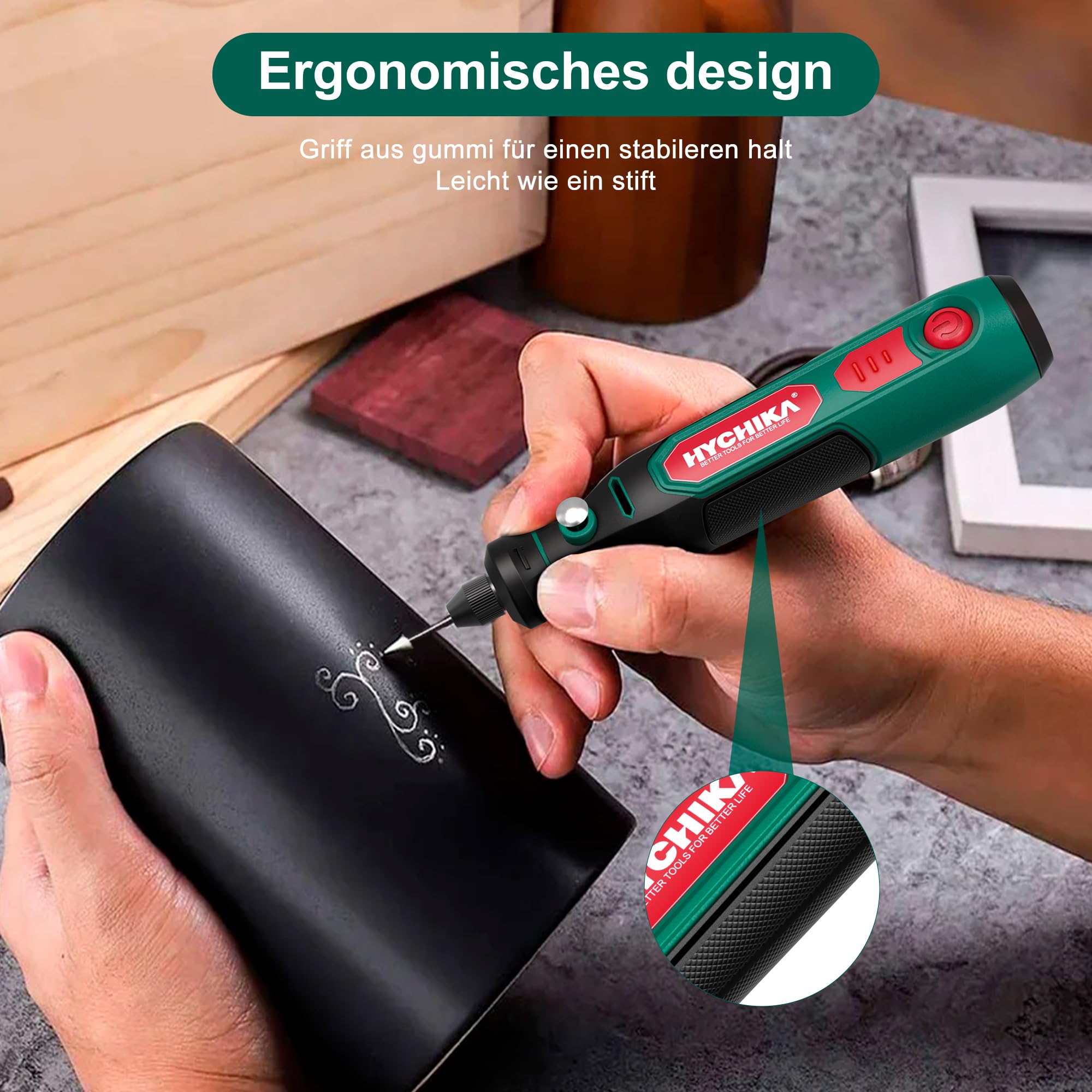 HYCHIKA 3,6V Akku Multifunktionswerkzeug Kit - 77-teiliges Zubehör für Bohren, Schleifen, Polieren, Gravieren，Mini Rotationswerkzeug mit regelbarer Geschwindigkeit und USB-C-Ladung.