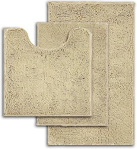 Juego de 3 alfombras de baño ultrasuaves color beige, juego de alfombras de baño de felpilla gruesa, antideslizantes, para baño, inodoro,