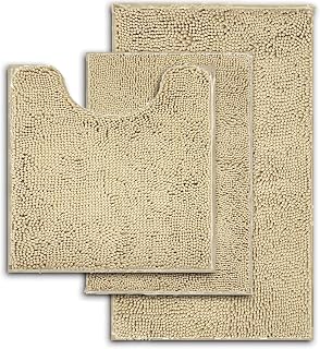 Beige Bathroom Rugs Ultra Soft Rugs and Mats Set 3 Pieces Bath Rug Set Thick Chenille Bath Rugs Non Slip Bath Mats for Bedroom