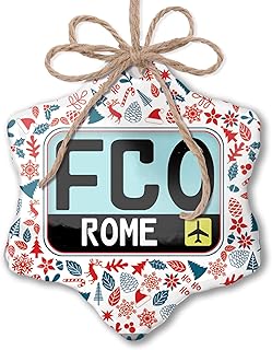 Christmas Ornament Airport Code FCO/Rome Country: Italy Red White Blue Xmas