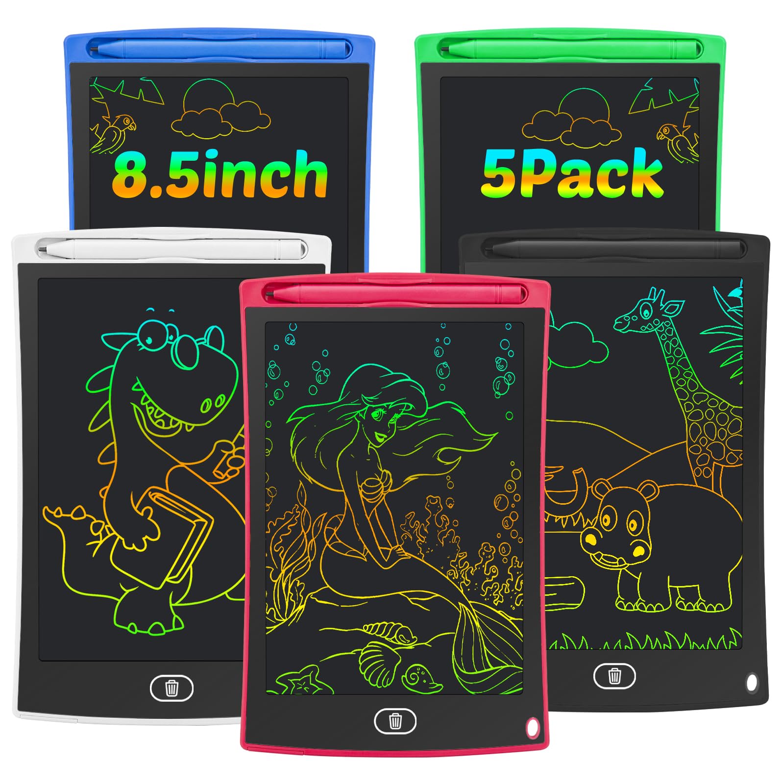 5 Pcs LCD Writing Tablet for Kids Toddler Colorful Drawing Board Electronic Erasable Doodle Pad Adults Learning & Education Preschool Toys for Girl Boy Gifts Travel Games Activity 8.5 Inch