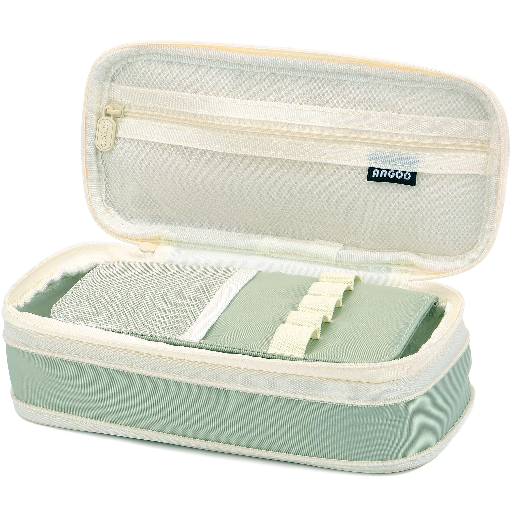 BenPo bar Cute Aesthetic Large Capacity Pencil Case Expandable Fabric Pen Bag Organizer with Compartments Zipper Closure Soft Pouch for Girls Boys Kids Women Adults Teens Nurses Ideal for School green