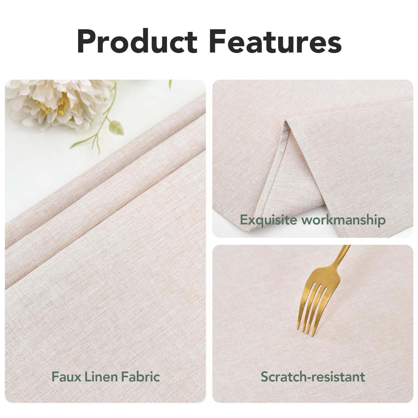 NEWISHER Farmhouse Water Resistant Rectangle Tablecloth 140x200 cm (55x78 inch), Faux Linen Table Cloth Wipe Clean - Image 4