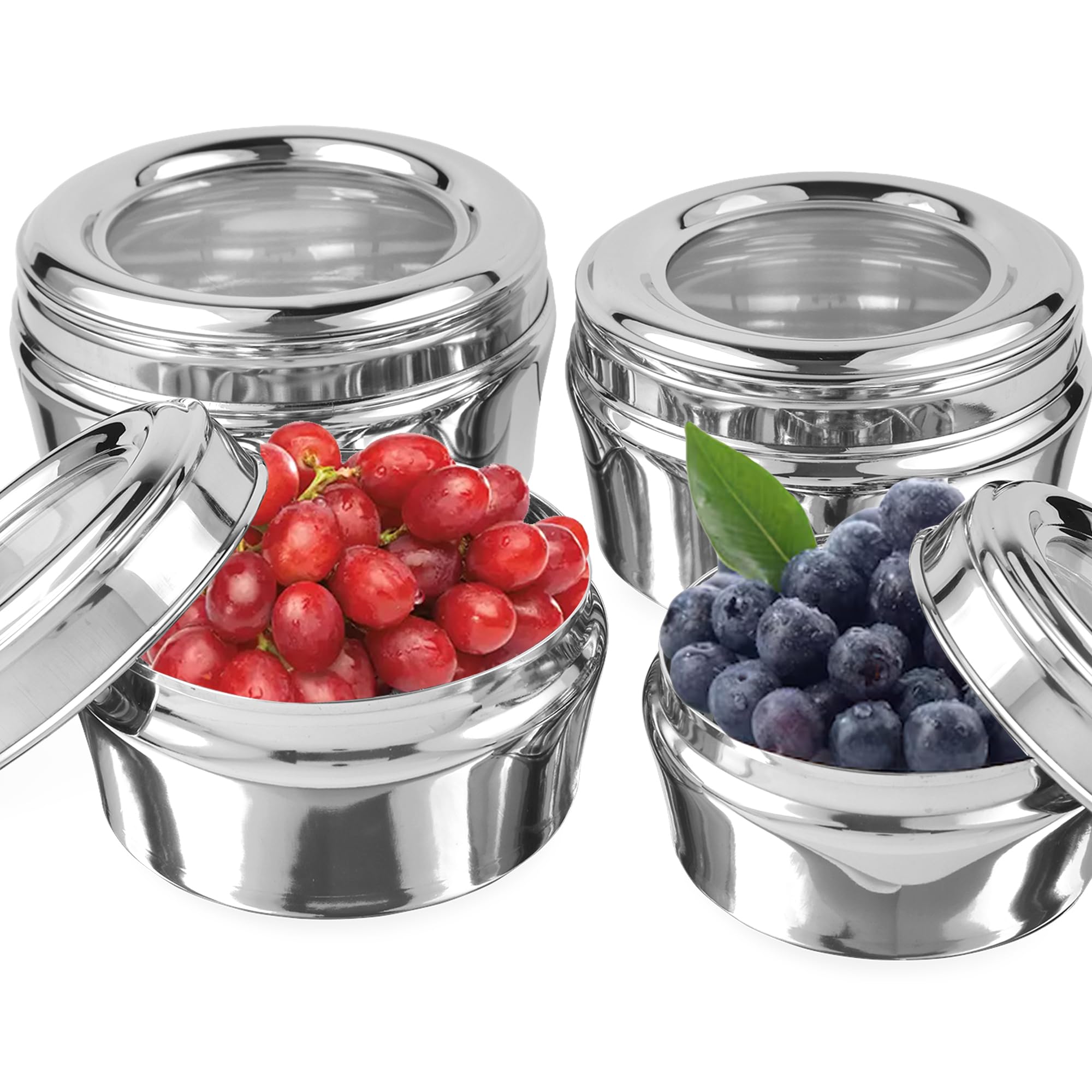 KSJONE Stainless Steel Airtight Food Storage Containers with See Through Lid Dry fruits Storage Box, Perfect For Camping Trips, Lunches, Leftovers, Salads (30 Oz, 24 Oz, 17 Oz, 12 Oz)
