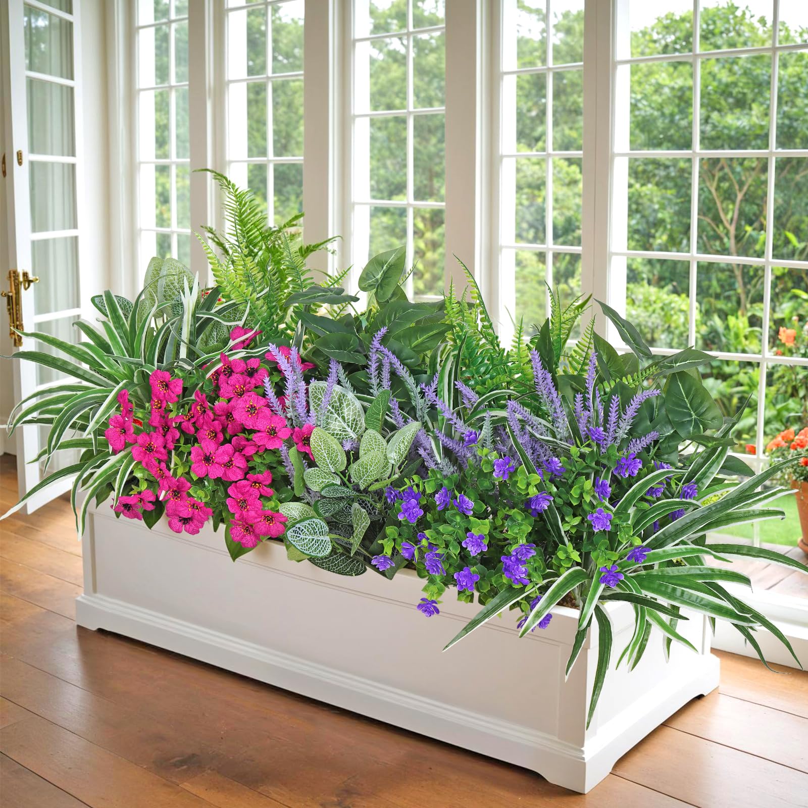 Piante Finte da Esterno 20 Fasci Fiori e Pianta Artificiale Cespuglio Finto da Esterno Arbusti Verdi Resistenti Ai Raggi UV Lavanda Finta Per Decorazioni Casa Soggiorno Balcone Vaso Giardino