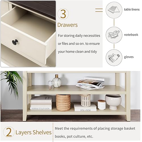 Miniatura 7 de GDFStudio Trexme - Mesa consola rectangular de madera de 50 pulgadas de largo con tres cajones de almacenamiento y dos estantes abiertos, mesa