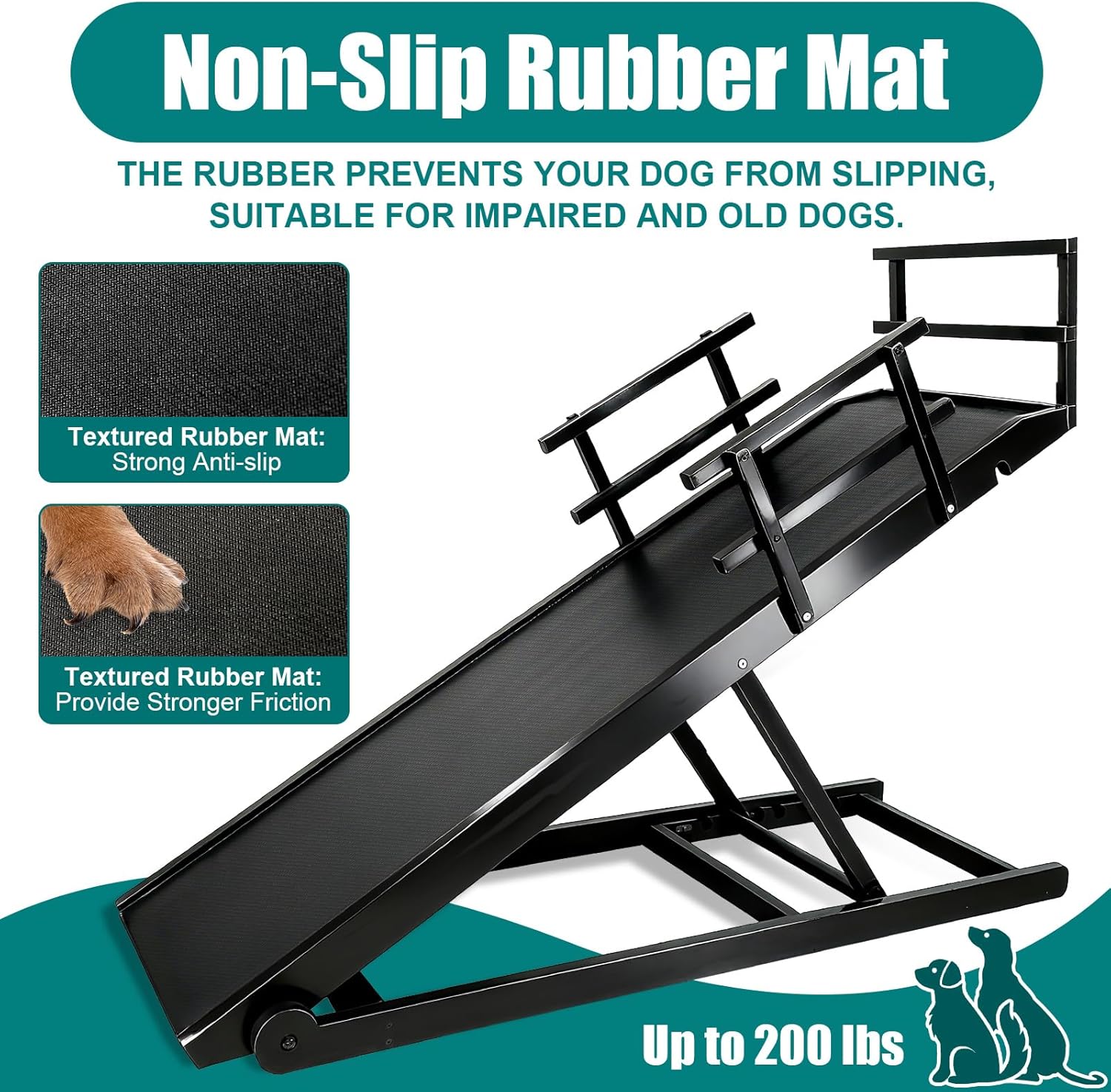 CypherX Dog Ramp for Couch or Bed, 18" W Folding Wooden Pet Ramp with Anti-Slip Rubber Mat & 3 Removable Safety Side Rails, 6 Adjustable Height from 17" to 29" for Small & Large Dogs & Cats