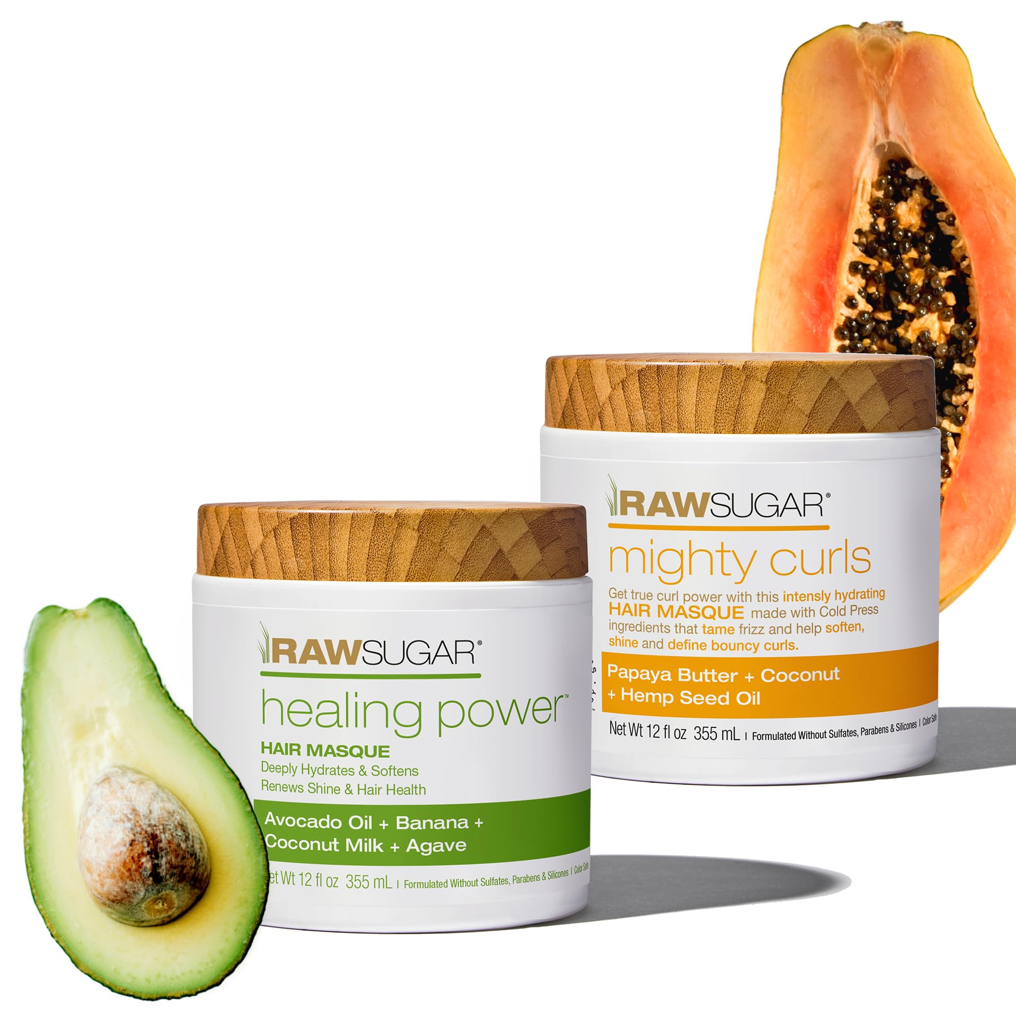 RAW SUGAR Maschera Per Capelli, Duo Di Maschere Riparative, 355 Ml (2 Prodotti). Nutre, Rivitalizza E Ammorbidisce I Capelli Secchi E Danneggiati. Un kit completo per la cura dei capelli.