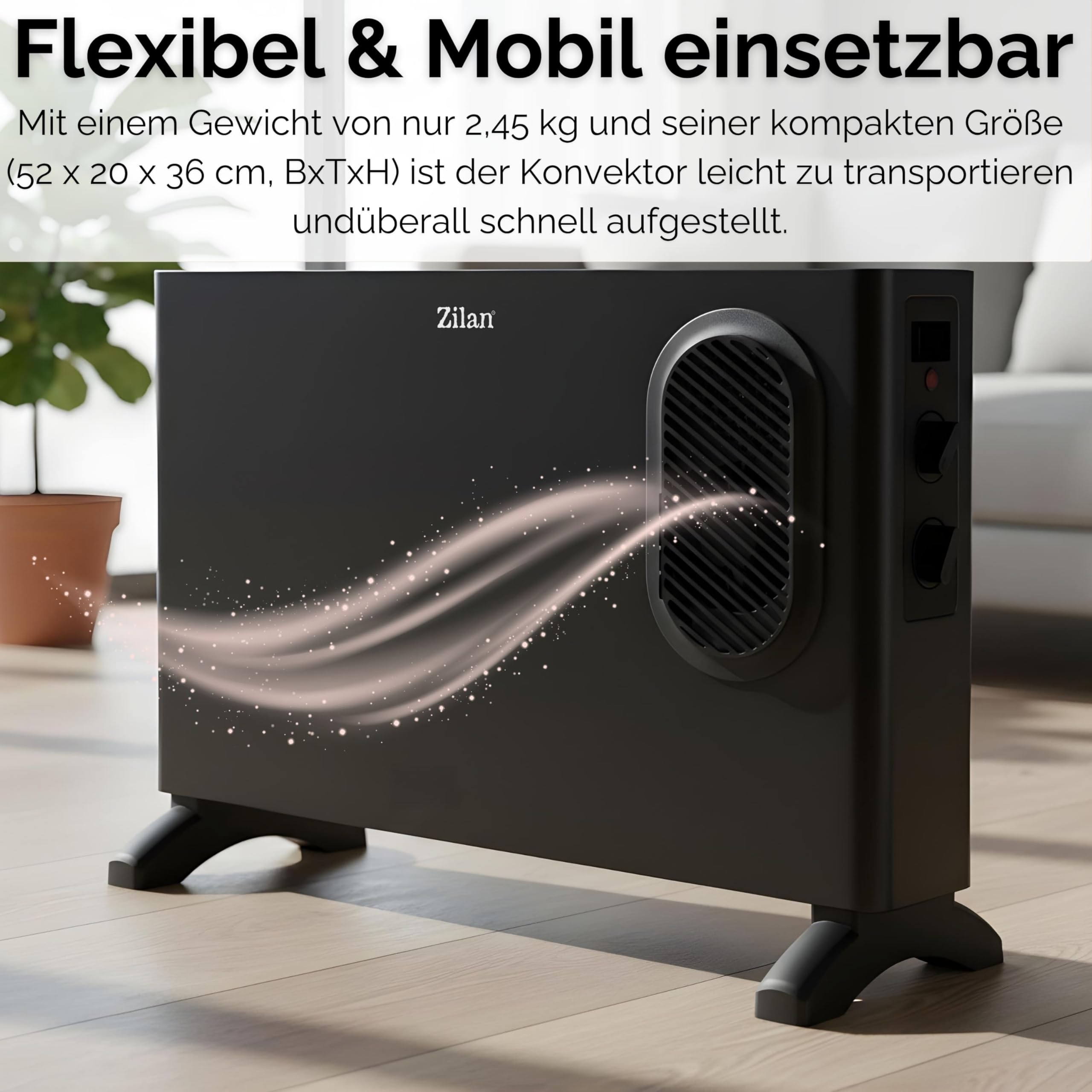 Grzejnik konwektorowy elektryczny z termowentylatorem – ogrzewanie elektryczne z dmuchawą – oddzielnie dołączany termowentylator – energooszczędny cichy – ogrzewanie elektryczne 2000 W – grzejnik