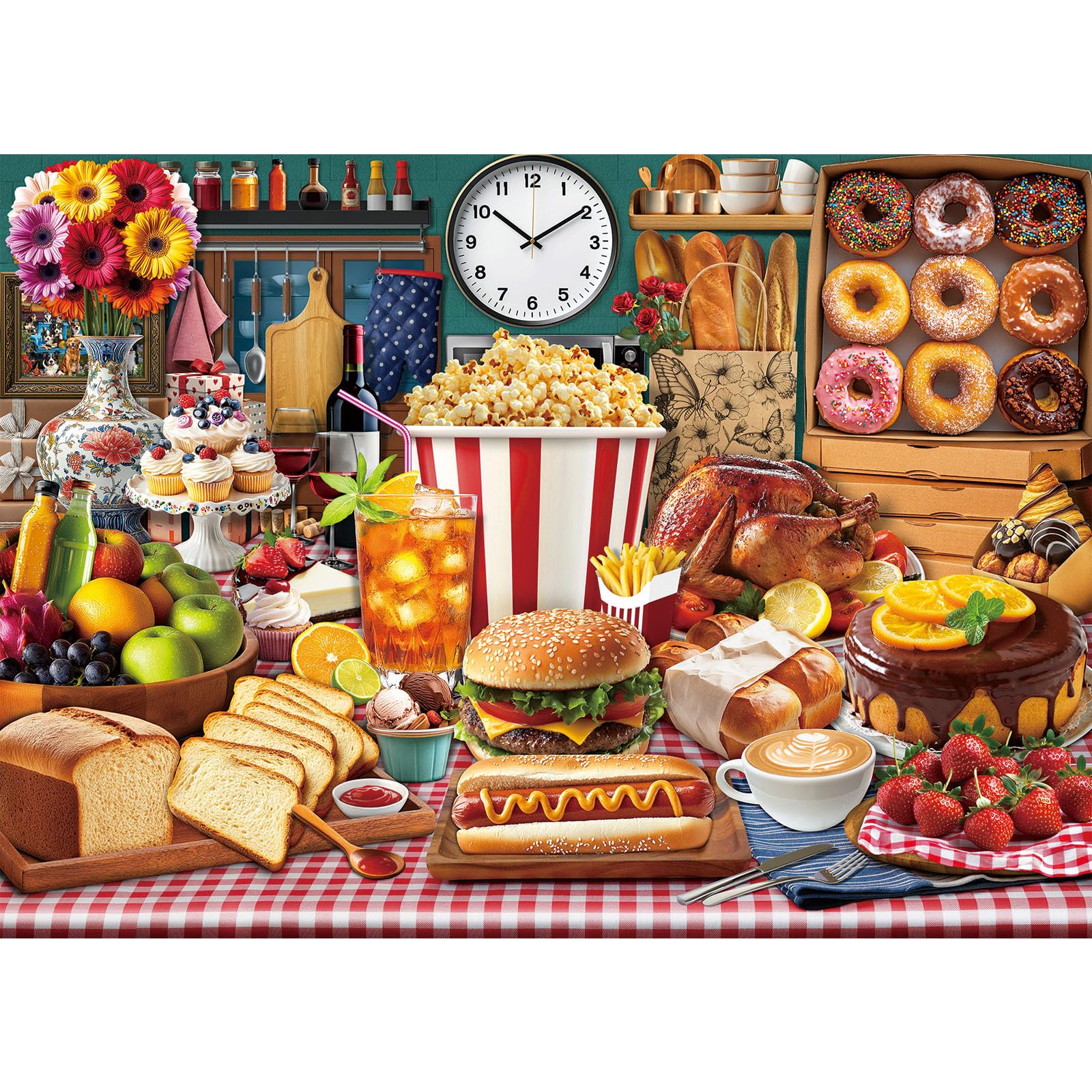 Food Feast Jigsaw Puzzle 1000-piece box showing colorful banquet food collage
