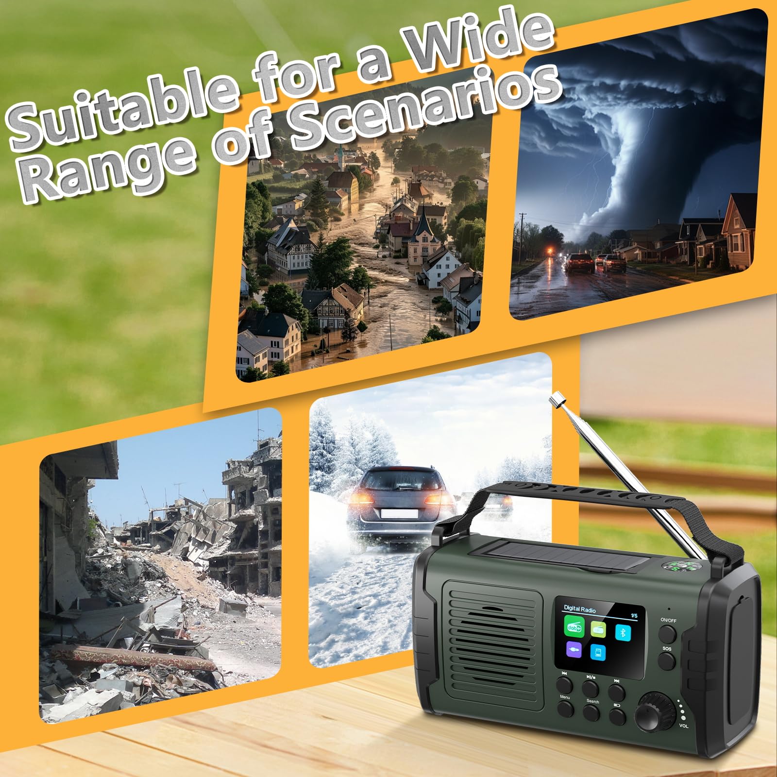 20000mAh Radio Solare a Manovella con Bluetooth DAB/FM,Torcia & Luce da Lettura,Caricatore USB per Telefono, Allarme SOS,Scheda TF,Jack per Cuffie,Radio Portatile per Emergenze da Campeggio ed Esterni