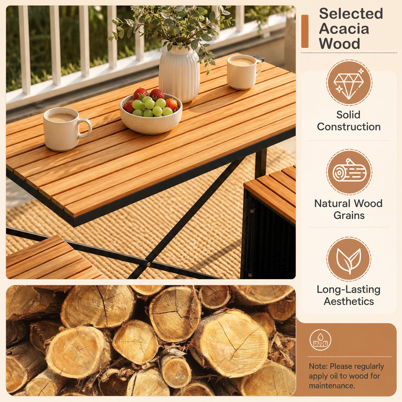 GIANTEX 2-in-1 Gartenbank als wandelbarer Picknicktisch (Schwarz)