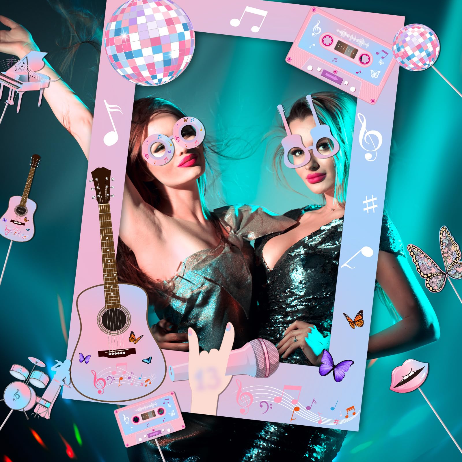 Generic Birthday Photo Booth Props,18pcs Theme Party Decoration Music in My Era Photo Frame Supplies for Party Decoration, Pink