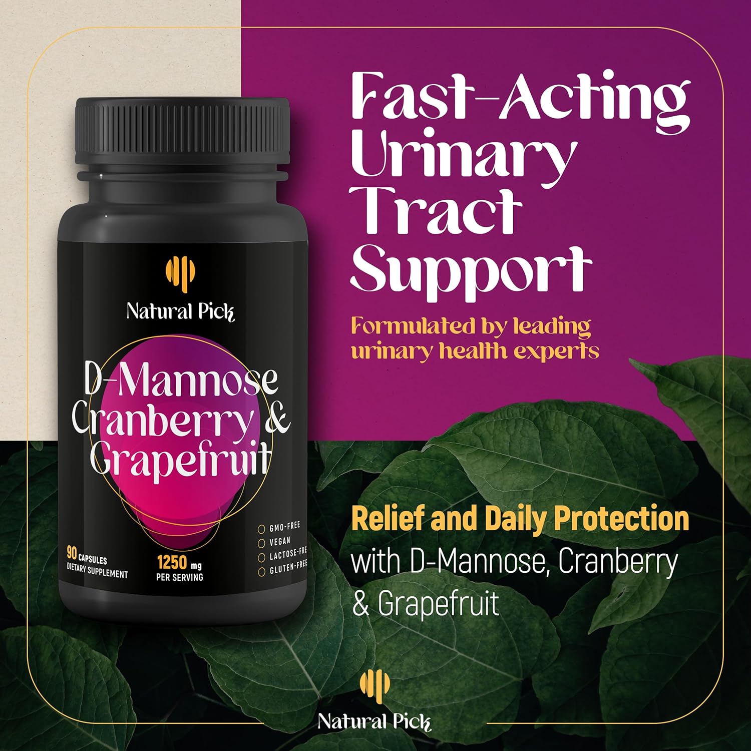 Natural Pick D-Mannose - Cranberry & Grapefruit – Cranberry Pills, UTI Treatment and Fast Relief for Women | Urinary Tract & Bladder Support. 90 Vegan Capsules, D mannose Supplements for Women - Image 3