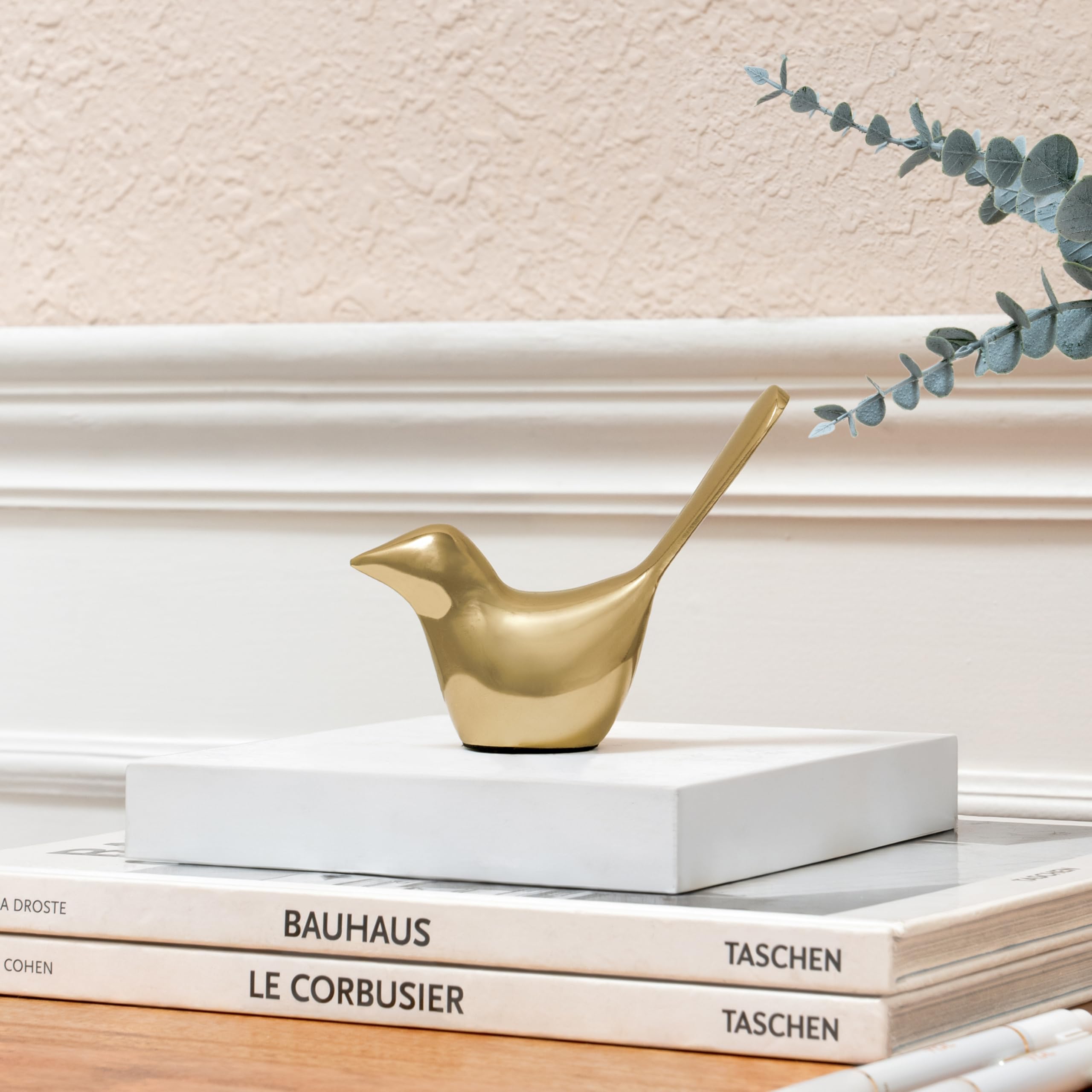 MH London Golden Bird Shinny Metal Small Bird with Sleek Design - Ideal Home Decor Items for Living Room - Office Desk Ornament for Love & Peace - Perfect Birthday & Office Gift